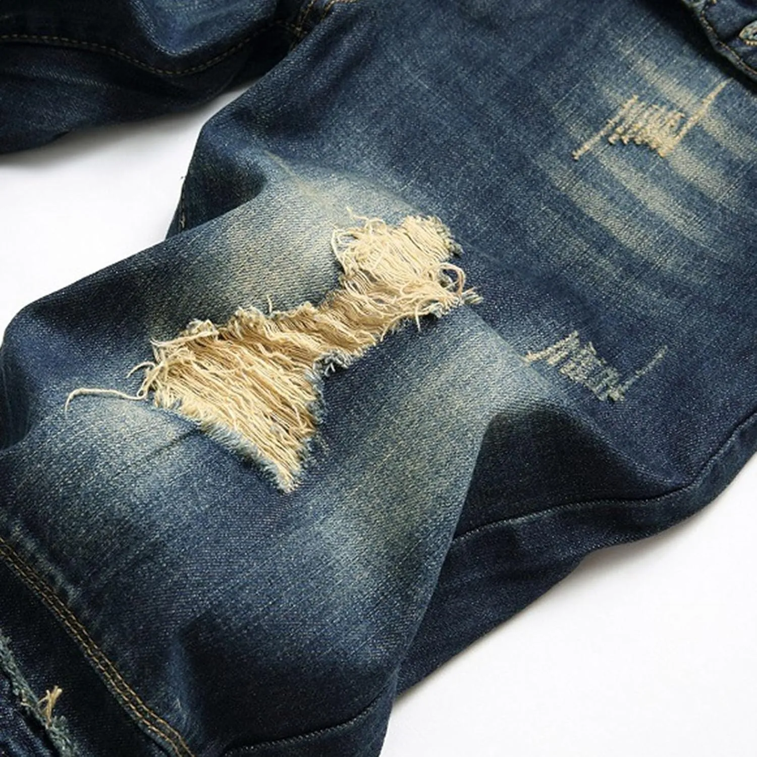 Men's Washed Vintage Jeans Slim Fit Stretch Denim Pants Distressed Casual Ripped Streetwear Jean Trousers