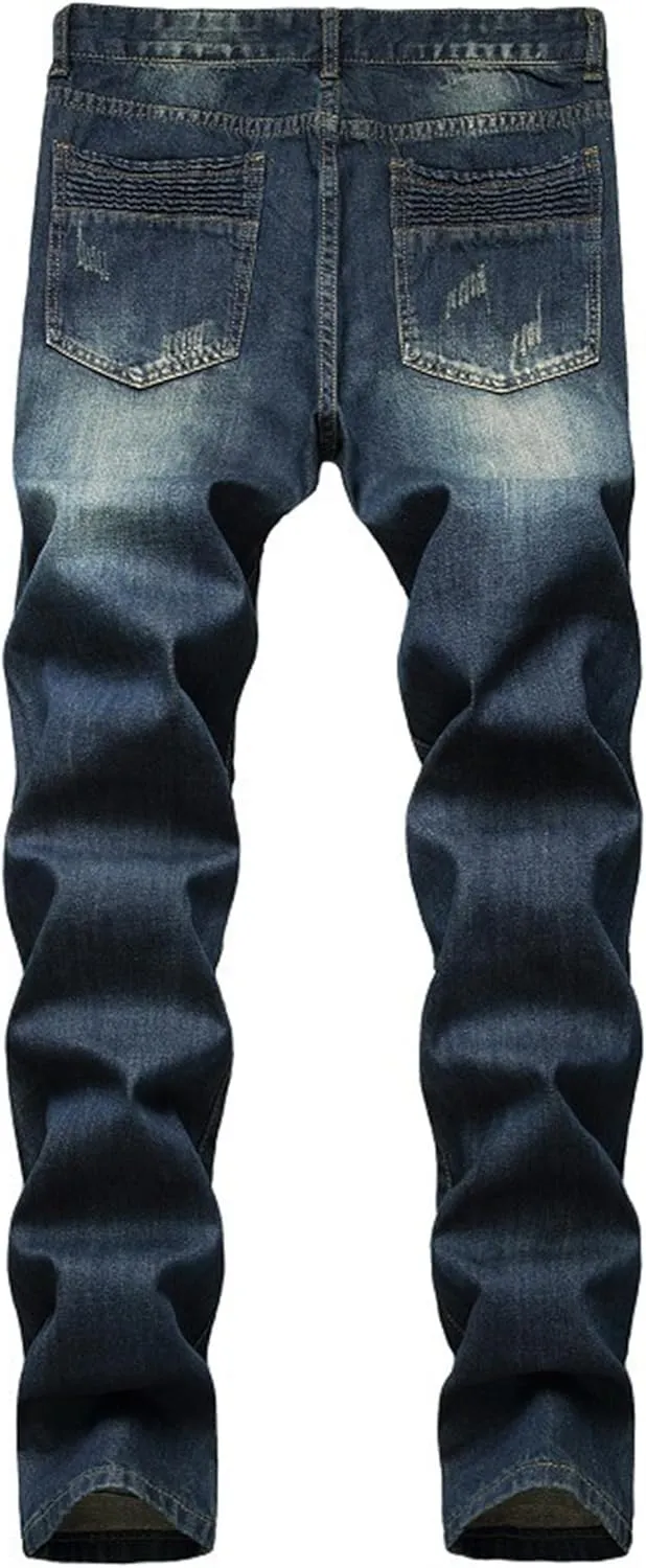 Men's Washed Vintage Jeans Slim Fit Stretch Denim Pants Distressed Casual Ripped Streetwear Jean Trousers