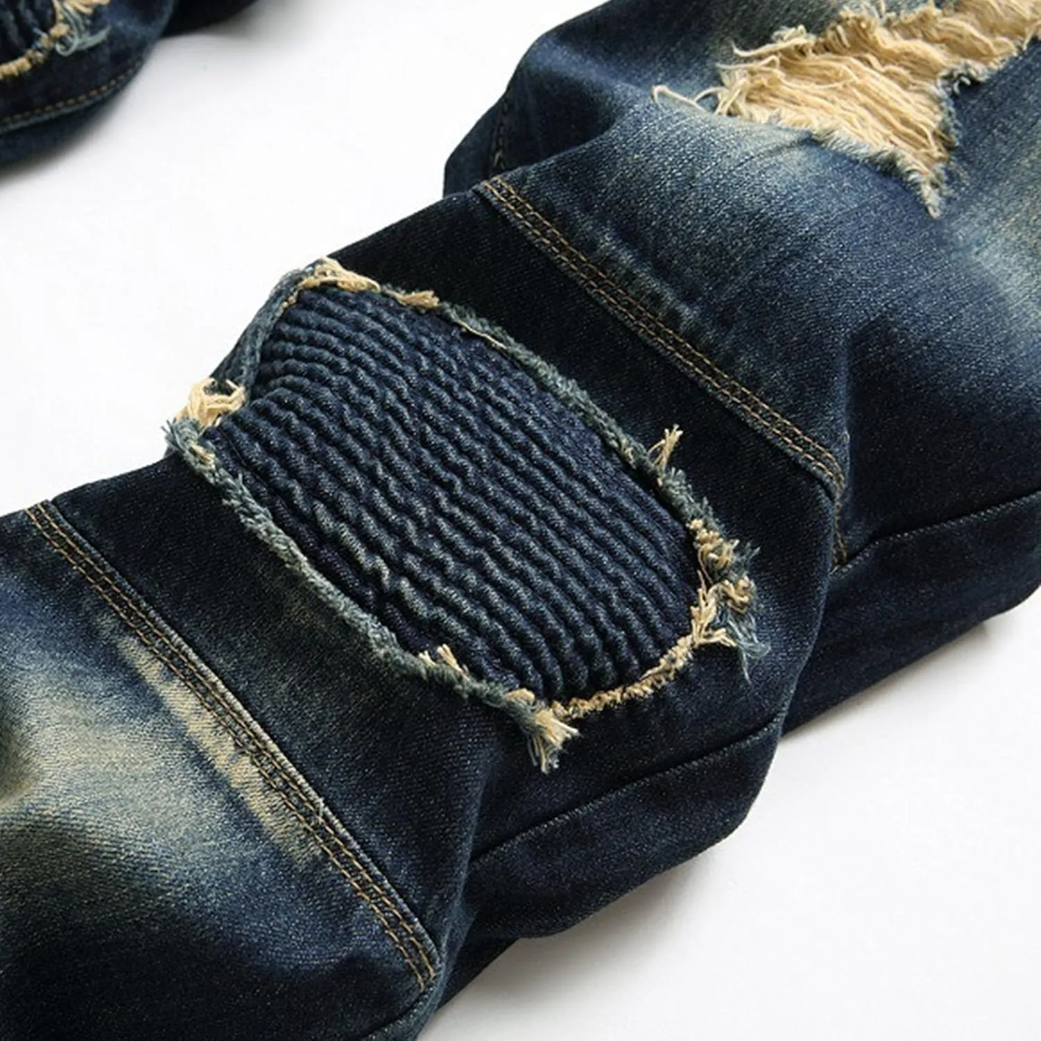 Men's Washed Vintage Jeans Slim Fit Stretch Denim Pants Distressed Casual Ripped Streetwear Jean Trousers