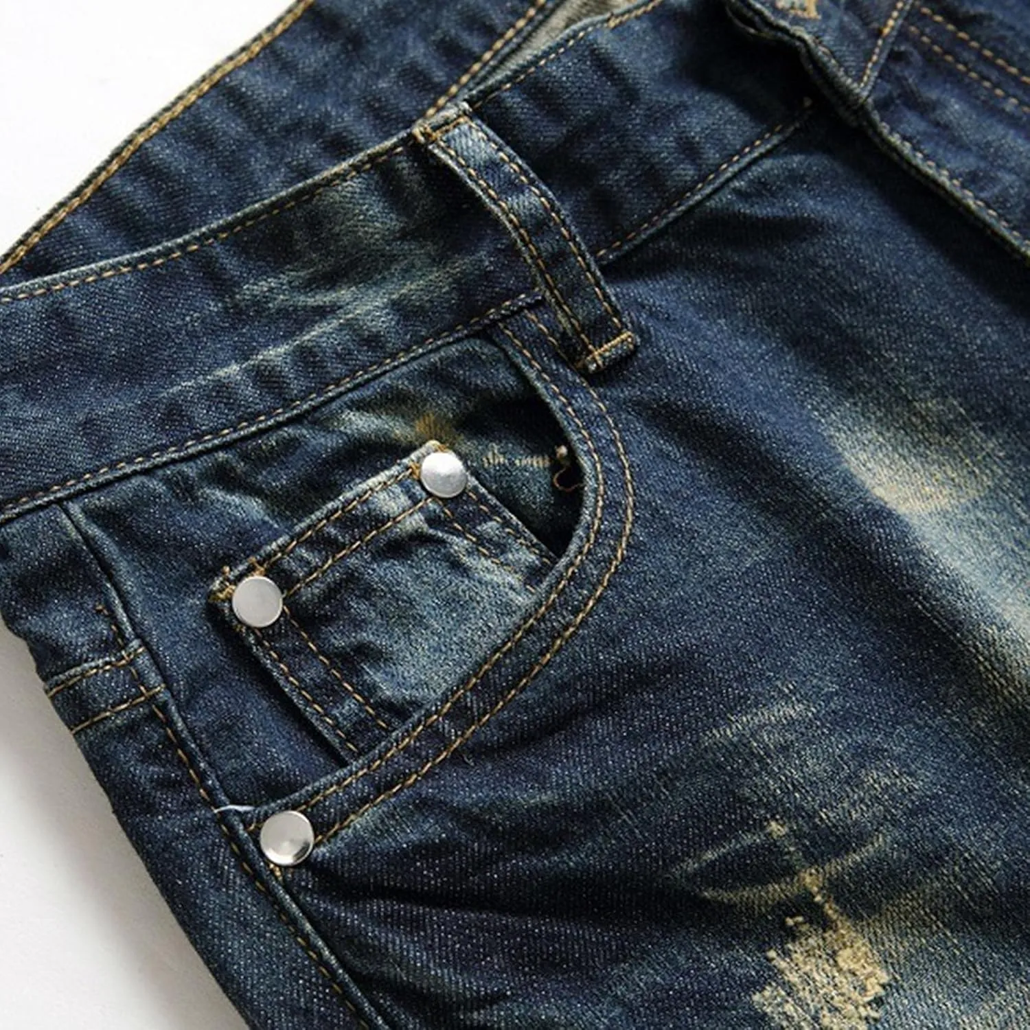 Men's Washed Vintage Jeans Slim Fit Stretch Denim Pants Distressed Casual Ripped Streetwear Jean Trousers