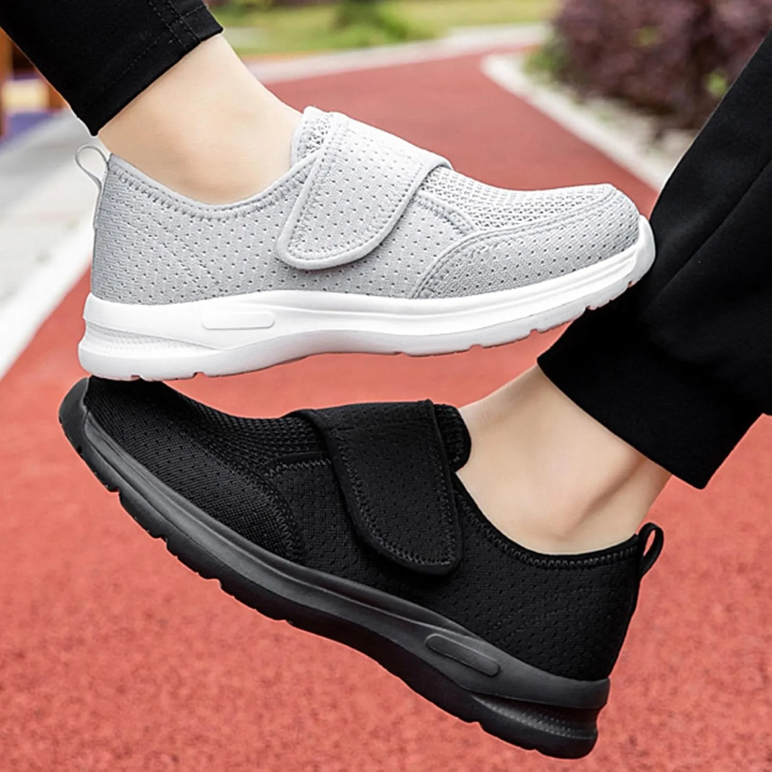 Men's Women's Mesh Round Toe Hook and Loop Loafers with Arch Support Casual Breathable Slip-On Orthopedic Sneakers Comfort Walking Shoes Lightweight Knitted Cushion Running Tennis Gym