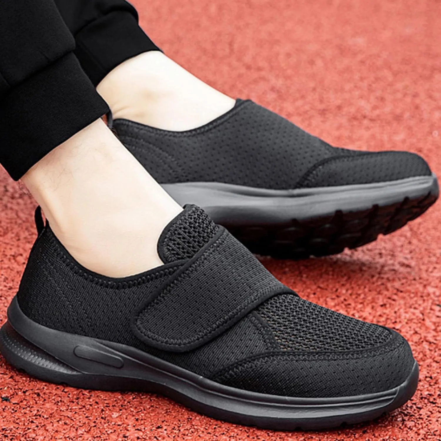 Men's Women's Mesh Round Toe Hook and Loop Loafers with Arch Support Casual Breathable Slip-On Orthopedic Sneakers Comfort Walking Shoes Lightweight Knitted Cushion Running Tennis Gym