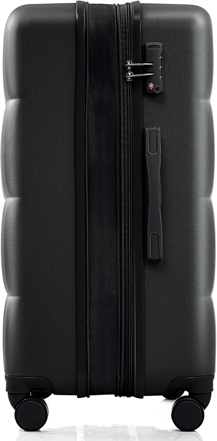Merax 3 Piece Luggage Set, 20 Suitcase with USB Port and Front Opening Design, ABS Hard Shell Luggage with Spinner Wheels and Cup Holder, 202428, Black Brown