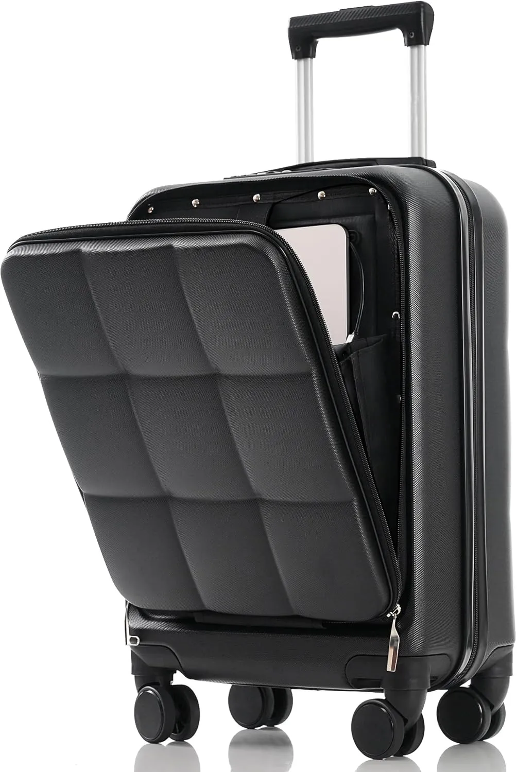 Merax 3 Piece Luggage Set, 20 Suitcase with USB Port and Front Opening Design, ABS Hard Shell Luggage with Spinner Wheels and Cup Holder, 202428, Black Brown