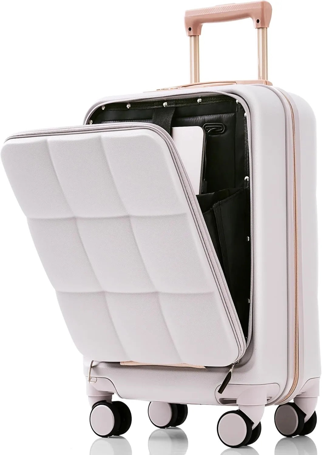 Merax 3 Piece Luggage Set, 20 Suitcase with USB Port and Front Opening Design, ABS Hard Shell Luggage with Spinner Wheels and Cup Holder, 202428, Light Grey
