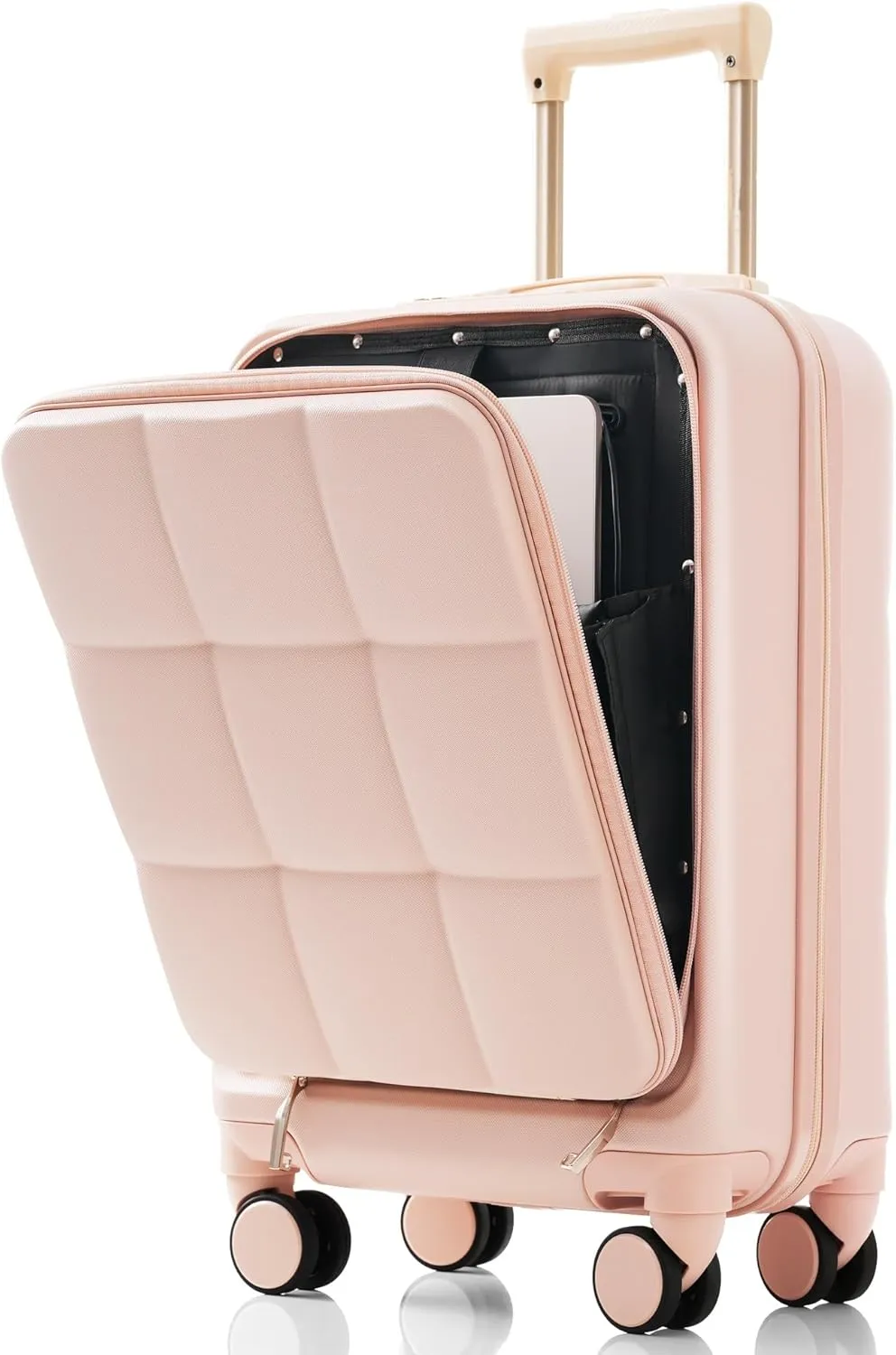 Merax 3 Piece Luggage Set, 20 Suitcase with USB Port and Front Opening Design, ABS Hard Shell Luggage with Spinner Wheels and Cup Holder, 202428, Pink