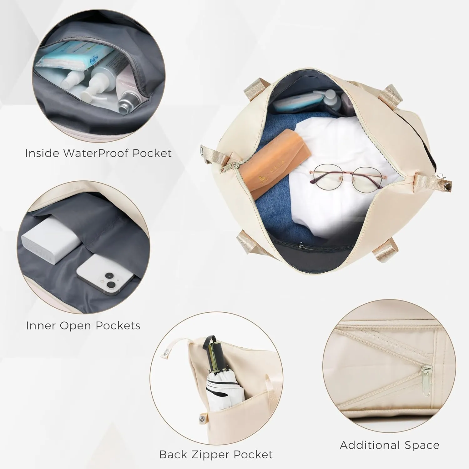 Merax 4 Piece Luggage Set, 20 with USB Port, Expandable ABS Durable Suitcase with Travel Bag, Cup Holder, ABS Hard Shell Luggage with Spinner Wheels, Beige Gold
