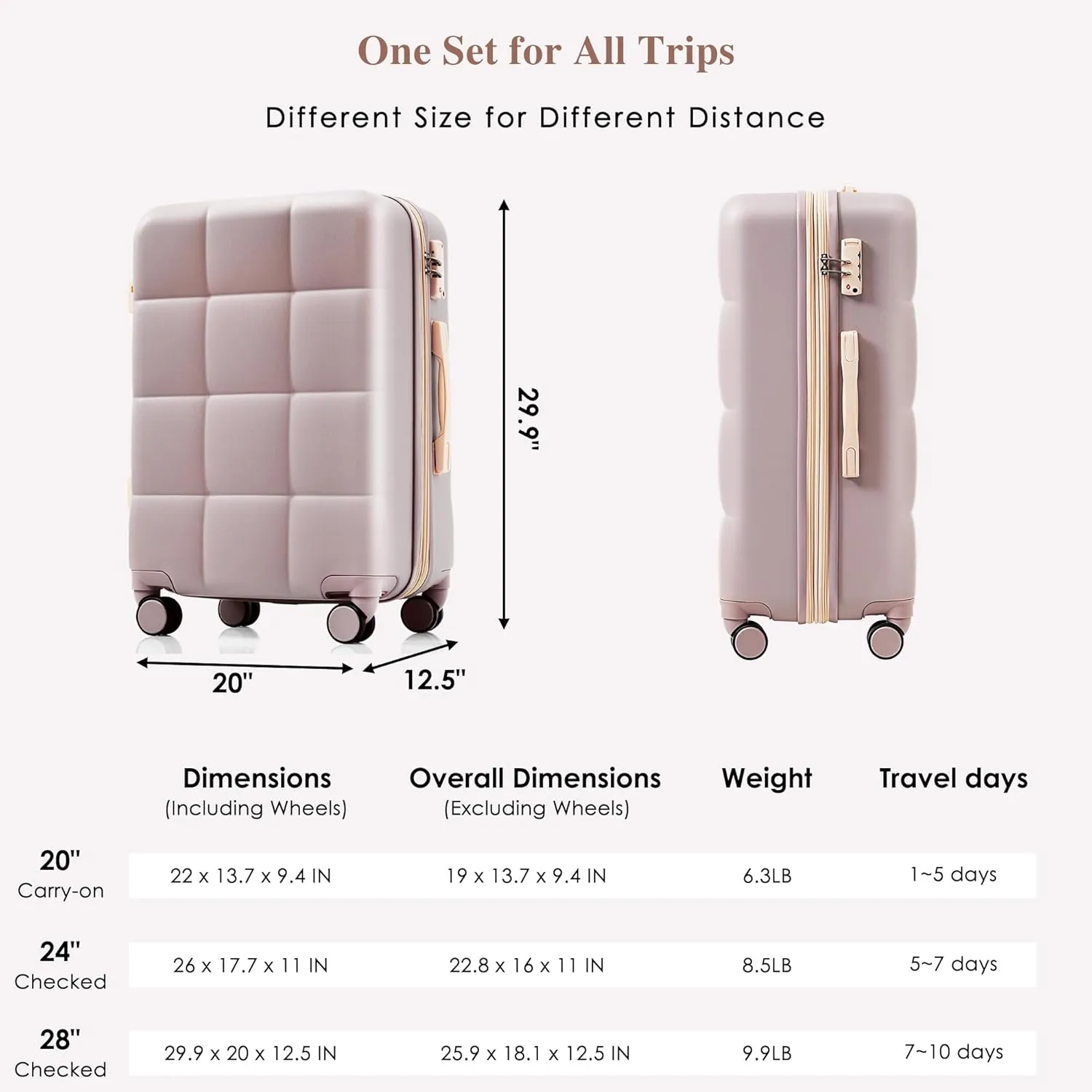 Merax 4 Piece Luggage Set, 20 with USB Port, Expandable ABS Durable Suitcase with Travel Bag, Cup Holder, ABS Hard Shell Luggage with Spinner Wheels, Brown