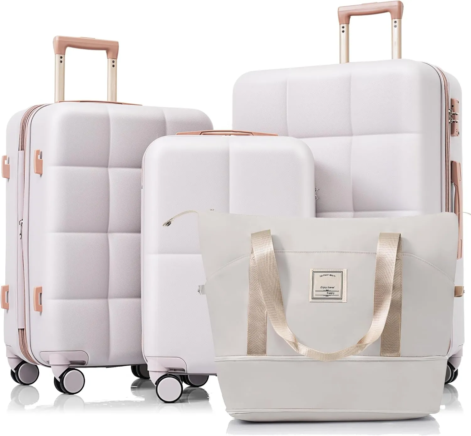 Merax 4 Piece Luggage Set, 20 with USB Port, Expandable ABS Durable Suitcase with Travel Bag, Cup Holder, ABS Hard Shell Luggage with Spinner Wheels, Light Grey