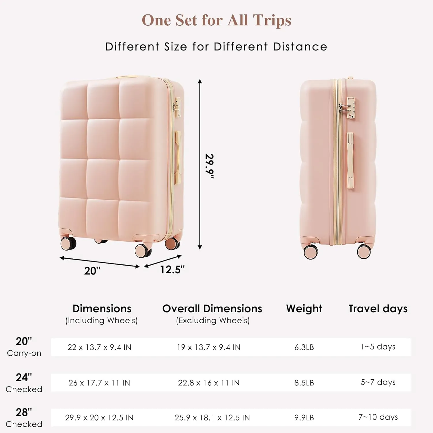 Merax 4 Piece Luggage Set, 20 with USB Port, Expandable ABS Durable Suitcase with Travel Bag, Cup Holder, ABS Hard Shell Luggage with Spinner Wheels, Pink