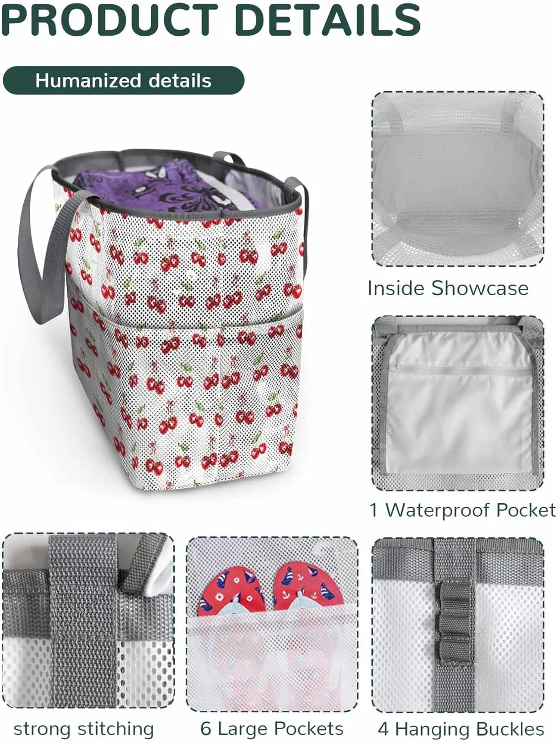 Mesh Beach Bag Oversized Tote Bags for Women Cherry Farm Fruit Seamless Large Travel Pool Bags with 8 Pockets