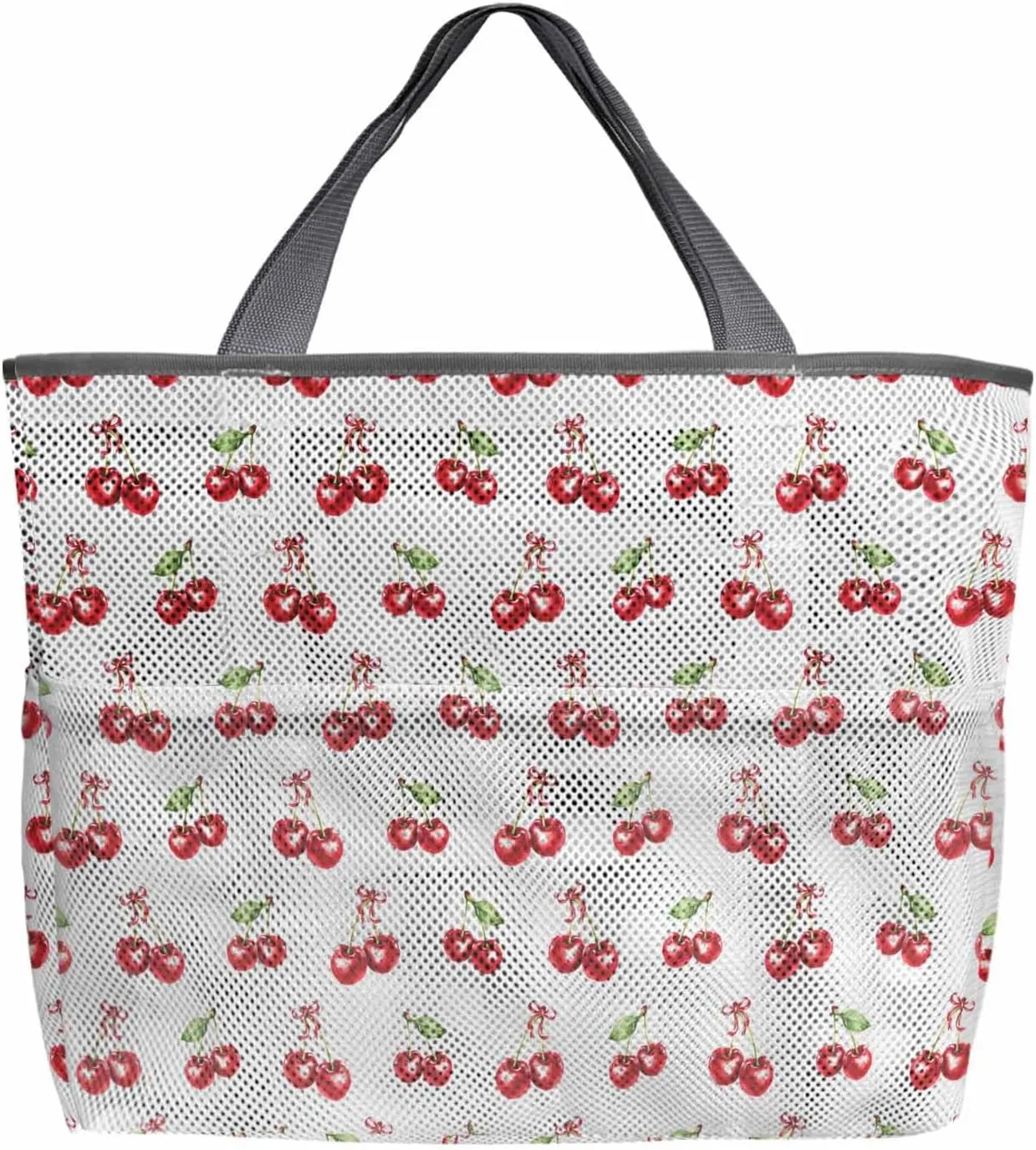 Mesh Beach Bag Oversized Tote Bags for Women Cherry Farm Fruit Seamless Large Travel Pool Bags with 8 Pockets