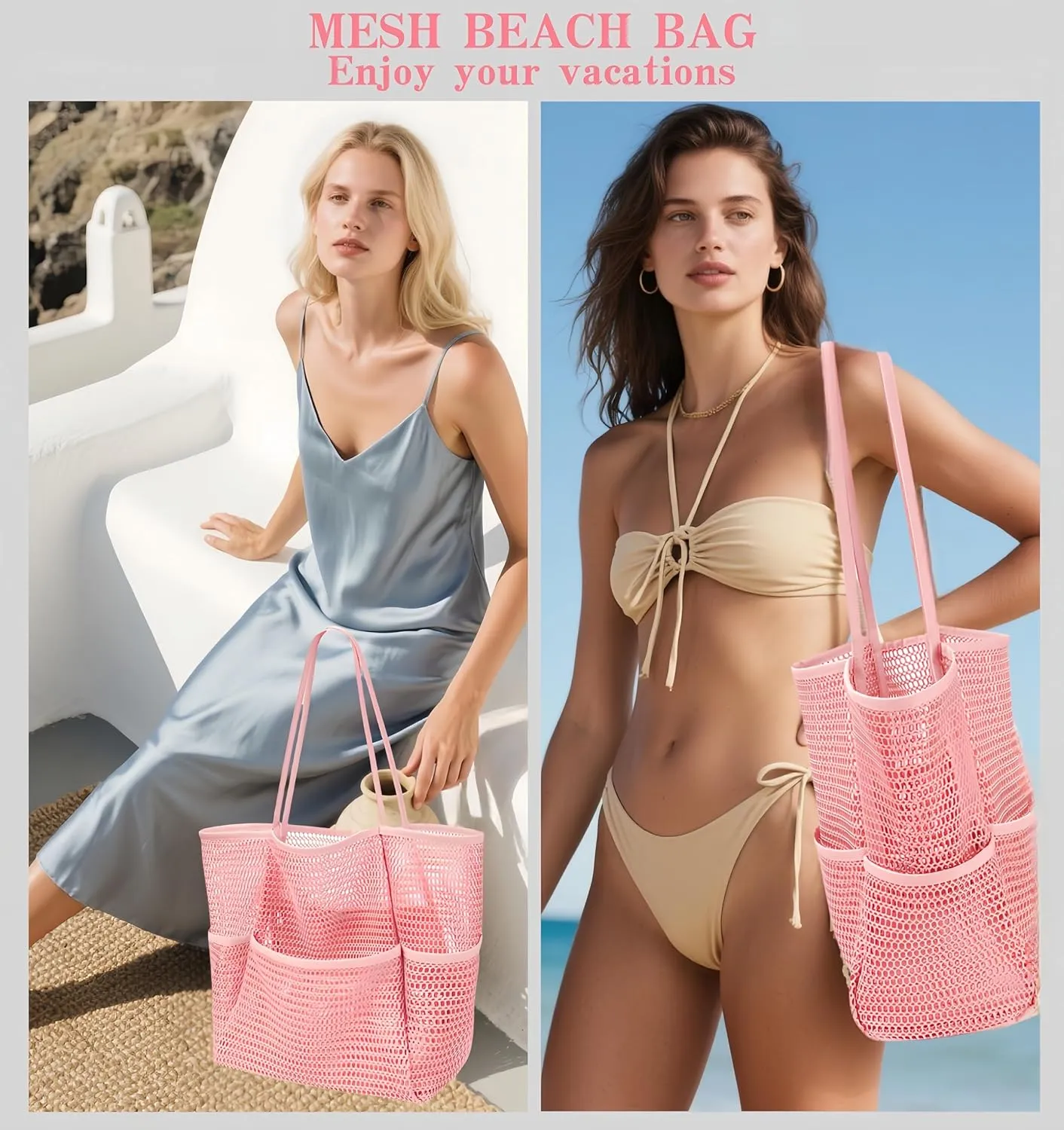 Mesh Beach BagBeach Tote Bags for Women Large Foldable Mesh Swimming Pool Travel Bags for/Travel/Vacation