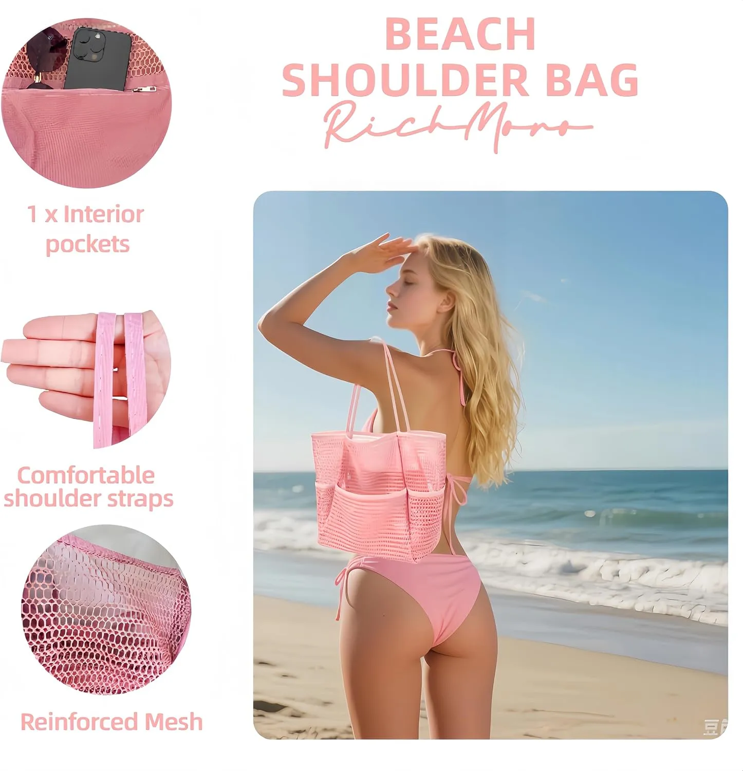 Mesh Beach BagBeach Tote Bags for Women Large Foldable Mesh Swimming Pool Travel Bags for/Travel/Vacation