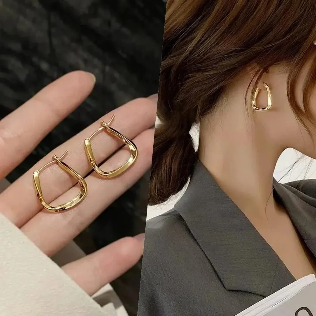 Metal Geometric Earrings,18K Gold Plated Square Hoop Earrings, Thick Gold Hoop Earrings for Women,Small Dainty Geometric Rectangle Minimalist Earrings for Women (A)