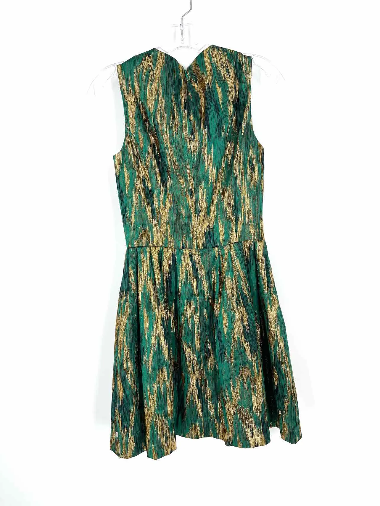 Michael Kors Size 2 Green/Gold Print Metallic Designer Dress