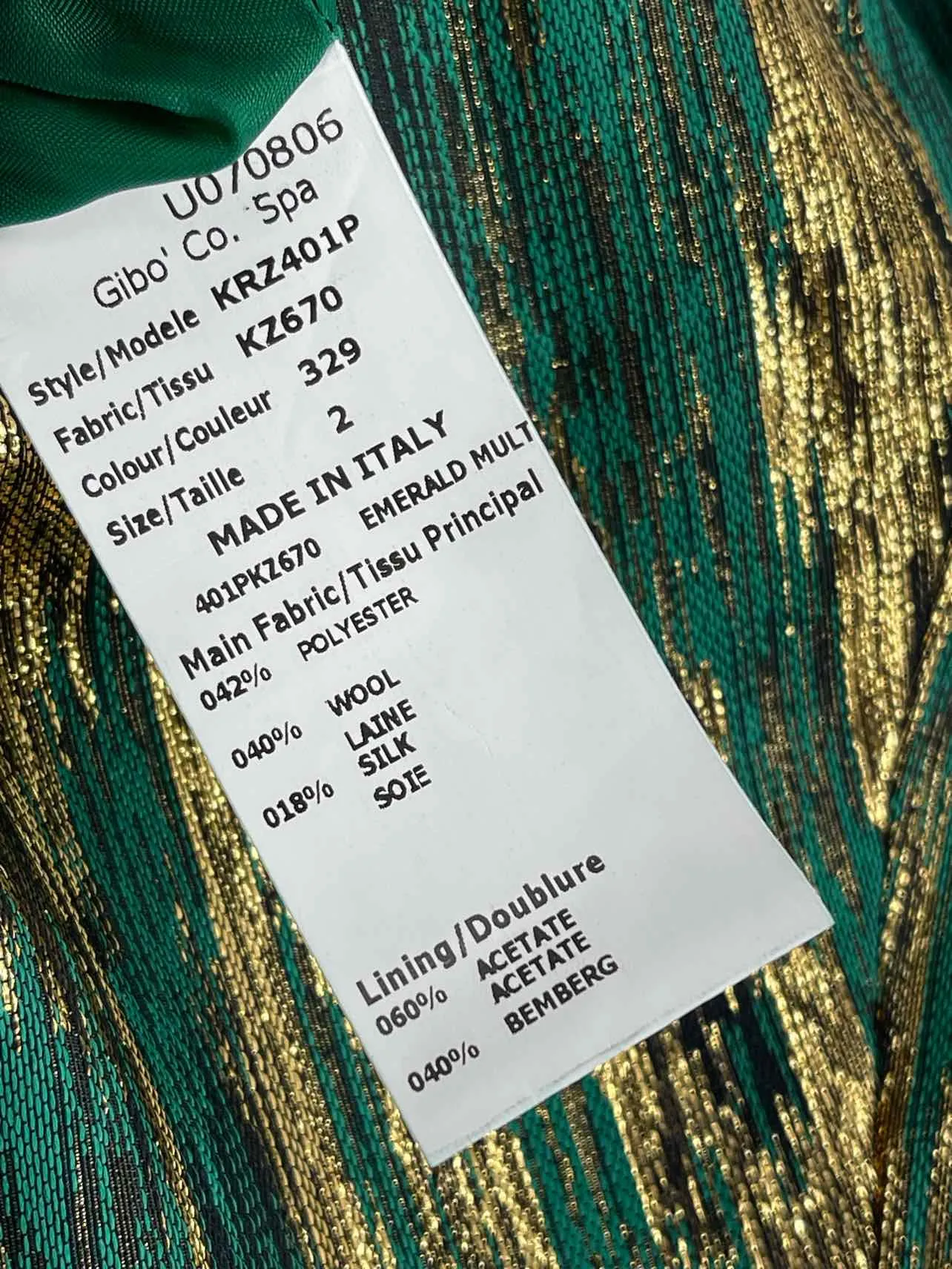 Michael Kors Size 2 Green/Gold Print Metallic Designer Dress