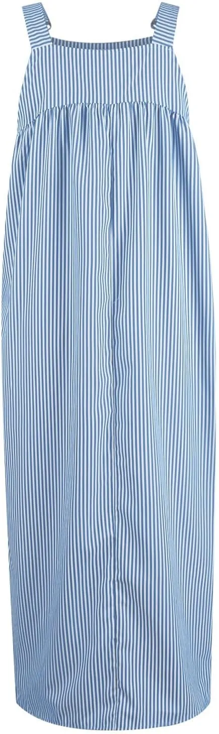midelxp Striped Maxi Dress for Women Summer Y2k Square Neck Overall Dress Comfy Adjustable Strap Loose Long Beach Dresses
