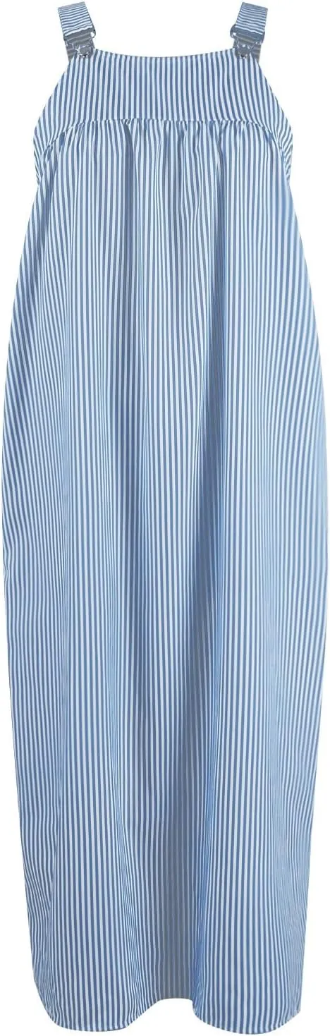 midelxp Striped Maxi Dress for Women Summer Y2k Square Neck Overall Dress Comfy Adjustable Strap Loose Long Beach Dresses
