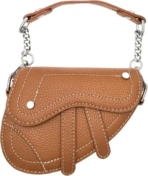 Mini Horse Saddle Crossbody Bag. Micro Purse. Vegan Leather Clutch Wallet with 2 Straps. In Brown, Gray, and Blush Pink