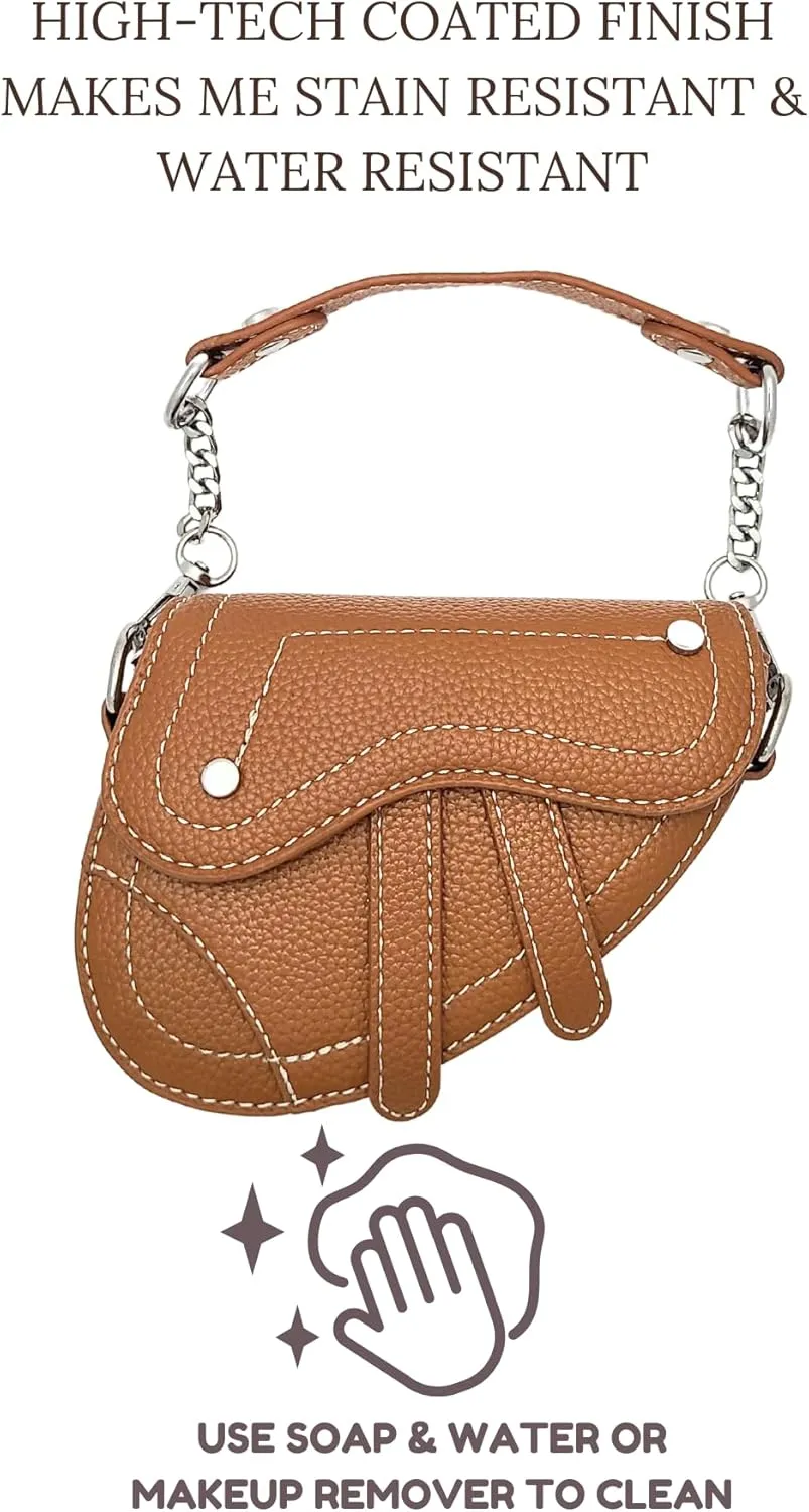 Mini Horse Saddle Crossbody Bag. Micro Purse. Vegan Leather Clutch Wallet with 2 Straps. In Brown, Gray, and Blush Pink