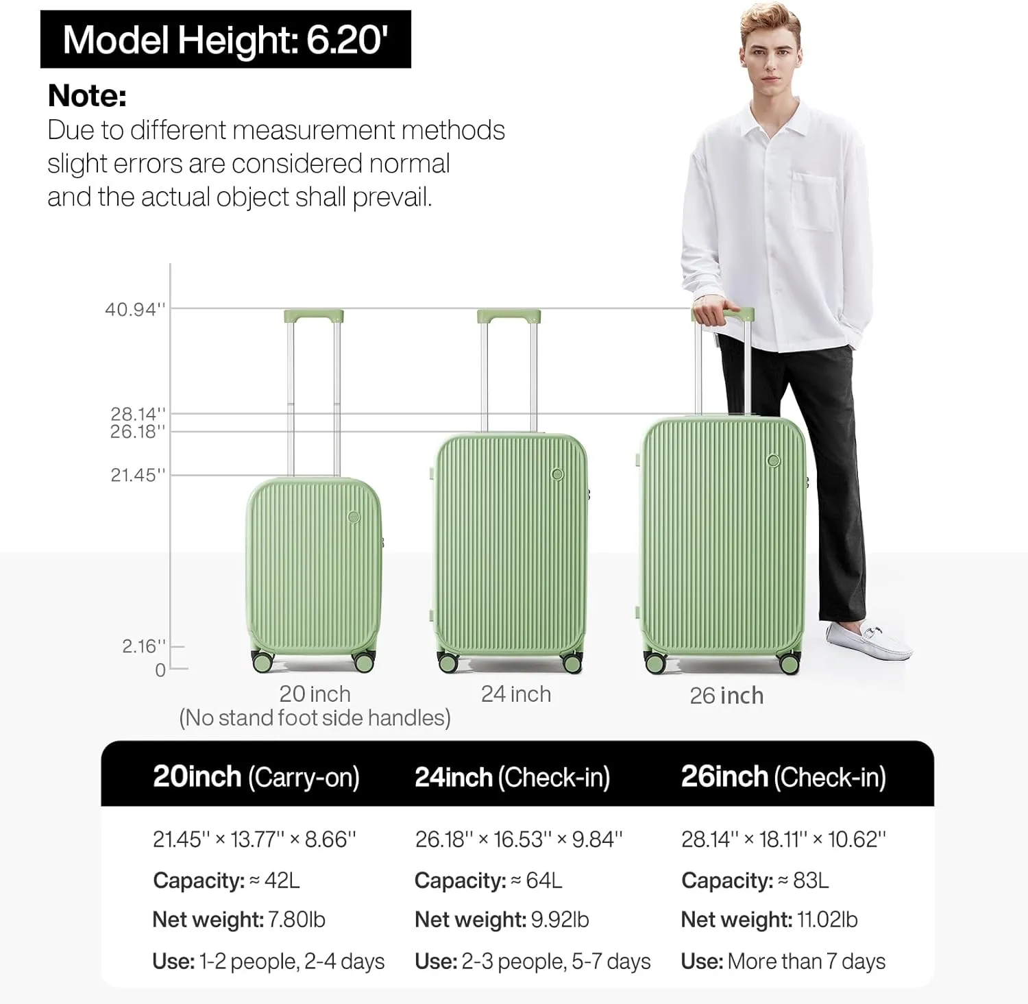 mixi Carry On Luggage with Cup Phone Holder Hard Shell Rolling Travel Suitcase with Spinner Wheels,20 Inch Avocado Green