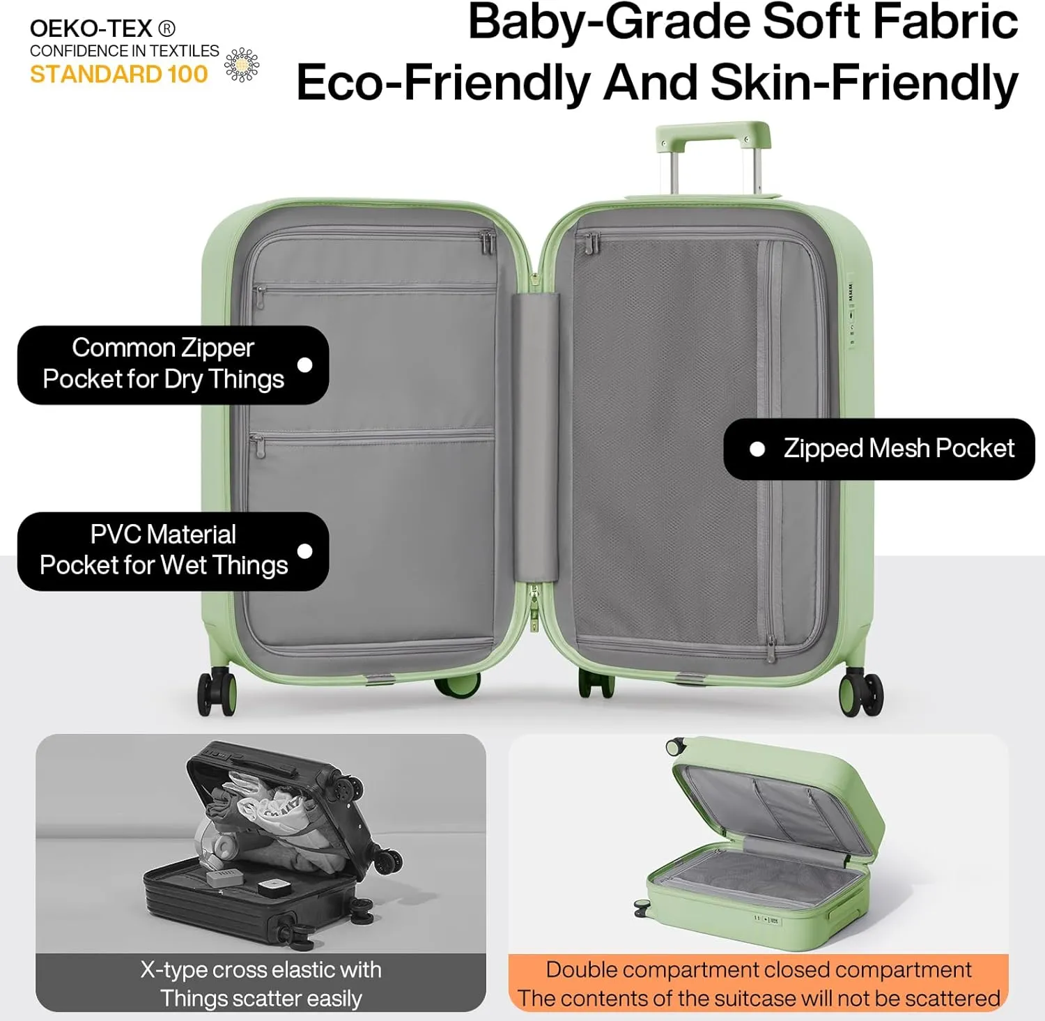 mixi Carry On Luggage with Cup Phone Holder Hard Shell Rolling Travel Suitcase with Spinner Wheels,20 Inch Avocado Green