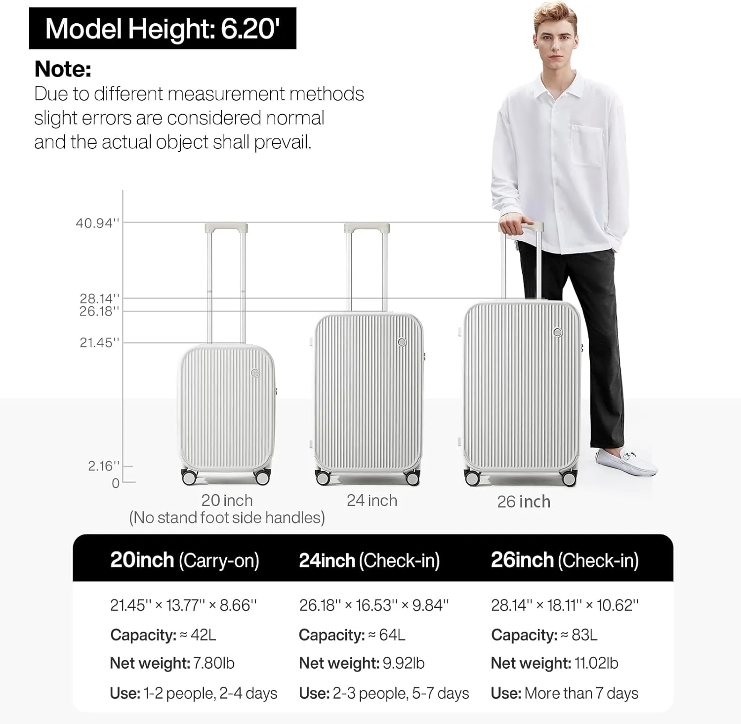 mixi Carry On Luggage with Cup Phone Holder Hard Shell Rolling Travel Suitcase with Spinner Wheels,20 Inch Smoke White