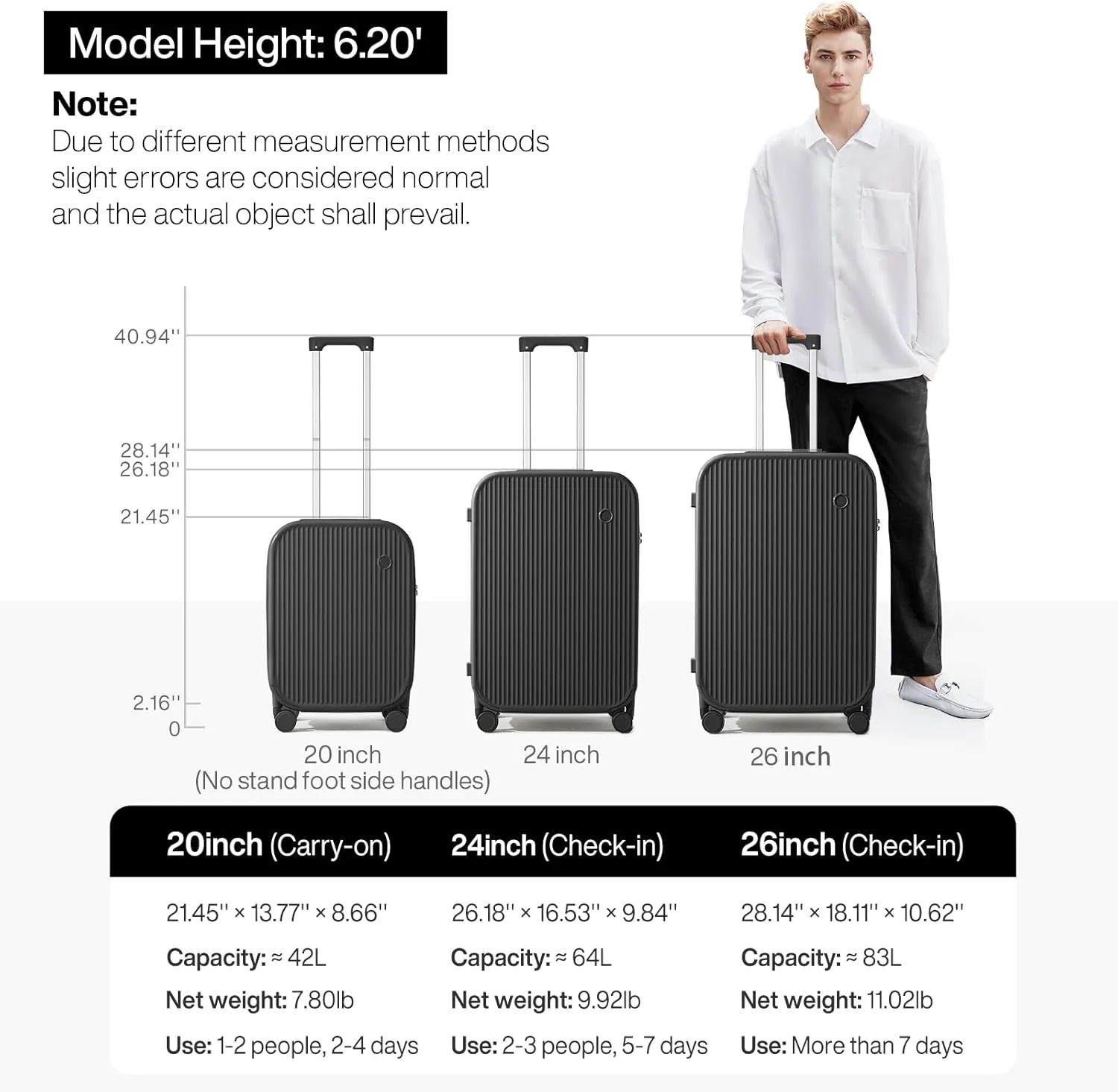 mixi Carry On Luggage with Cup Phone Holder Hard Shell Rolling Travel Suitcases with Spinner Wheels,20 Inch Black