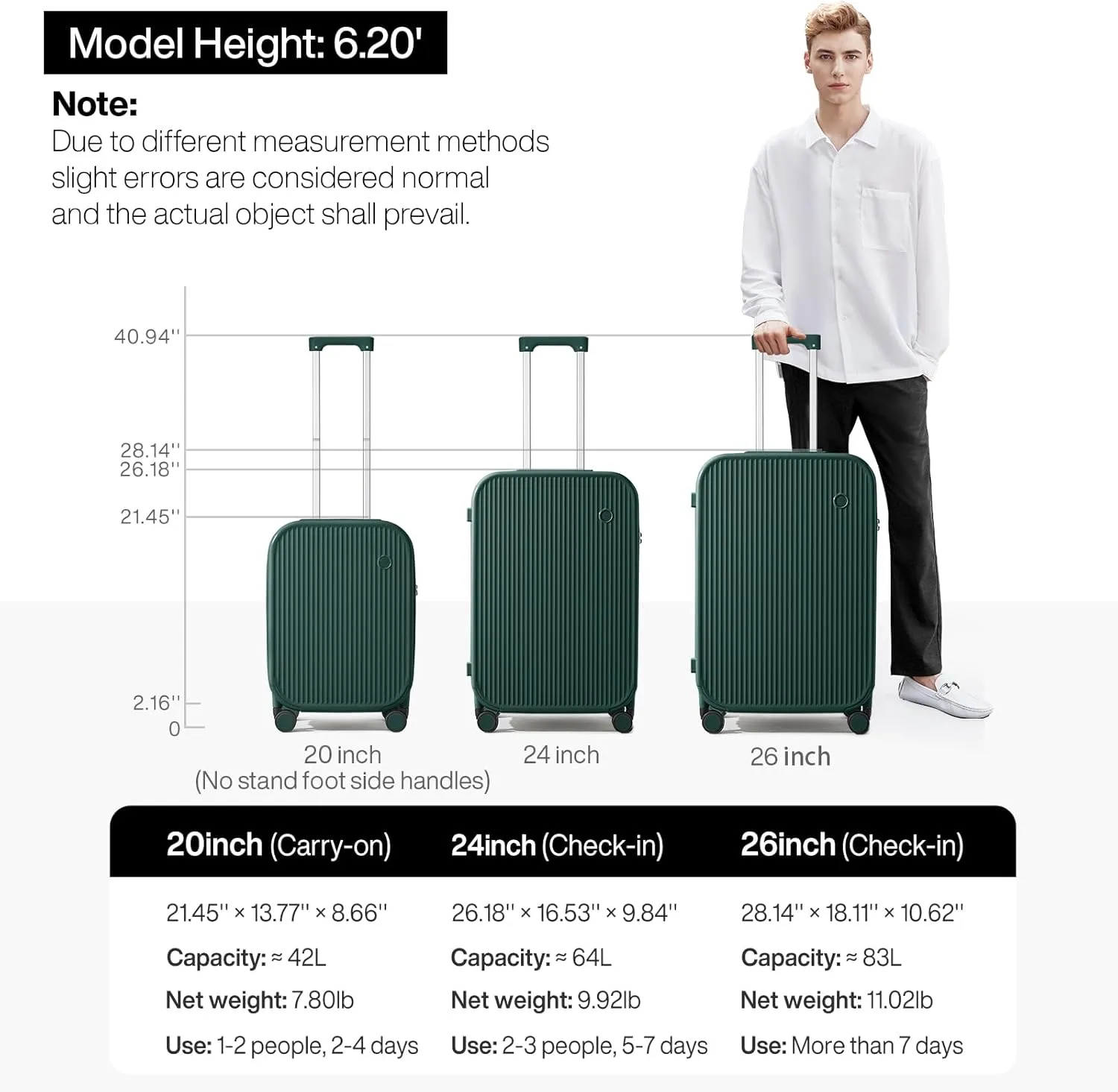 mixi Carry On Luggage with Cup Phone Holder Hard Shell Rolling Travel Suitcases with Spinner Wheels,20 Inch Blackish Green
