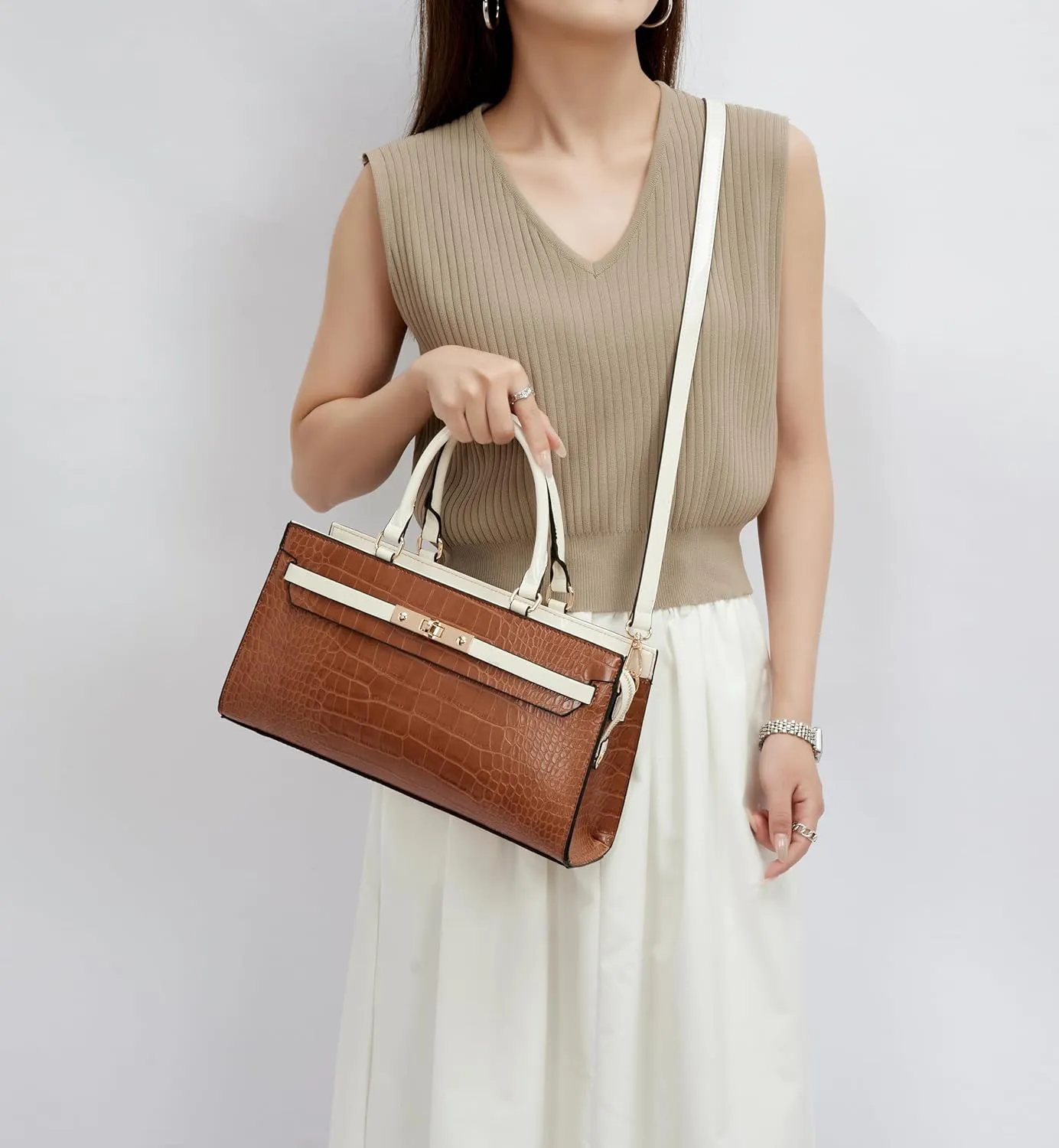 MKF Collection Satchel Bag for Womens, Vegan leather Crossbody Handbag Top-Handle Purse