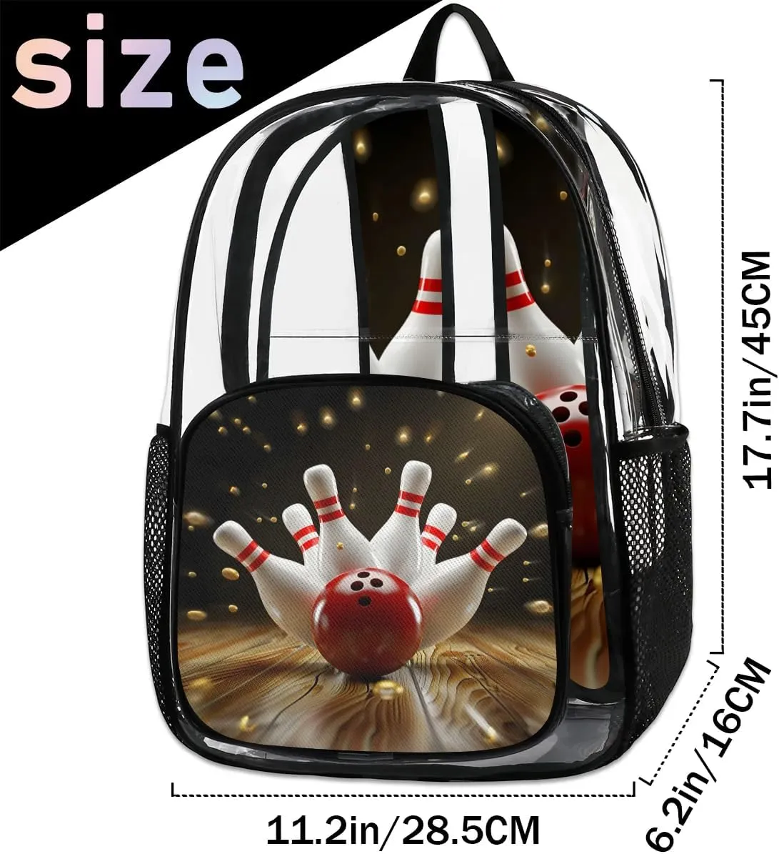Modern Bowling Ball Large Clear Backpack Heavy Duty PVC Transparent See Through Backpacks Waterproof Clear Bag for Work Travel Sport