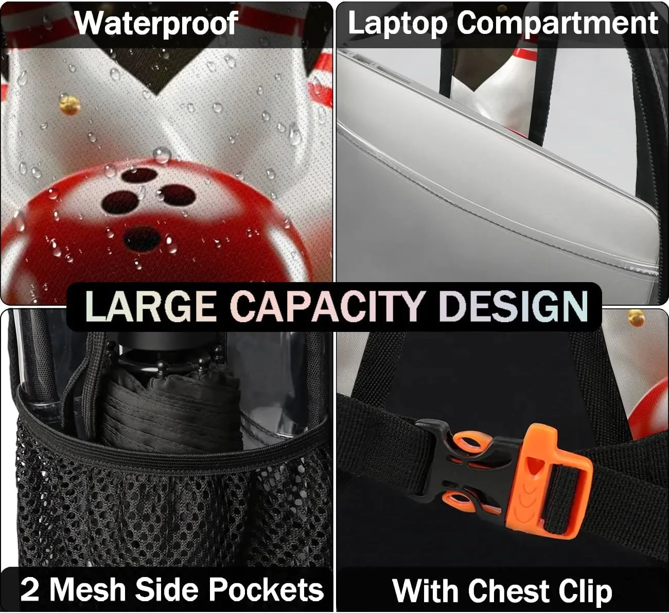 Modern Bowling Ball Large Clear Backpack Heavy Duty PVC Transparent See Through Backpacks Waterproof Clear Bag for Work Travel Sport