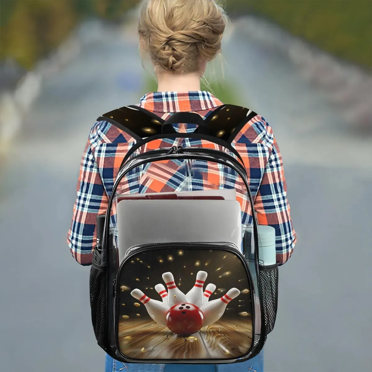 Modern Bowling Ball Large Clear Backpack Heavy Duty PVC Transparent See Through Backpacks Waterproof Clear Bag for Work Travel Sport