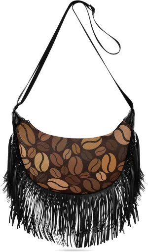 Modern Brown Coffee Beans Fringe Bag for Women Cross Body Bag Tassel Shoulder Bag Satchel