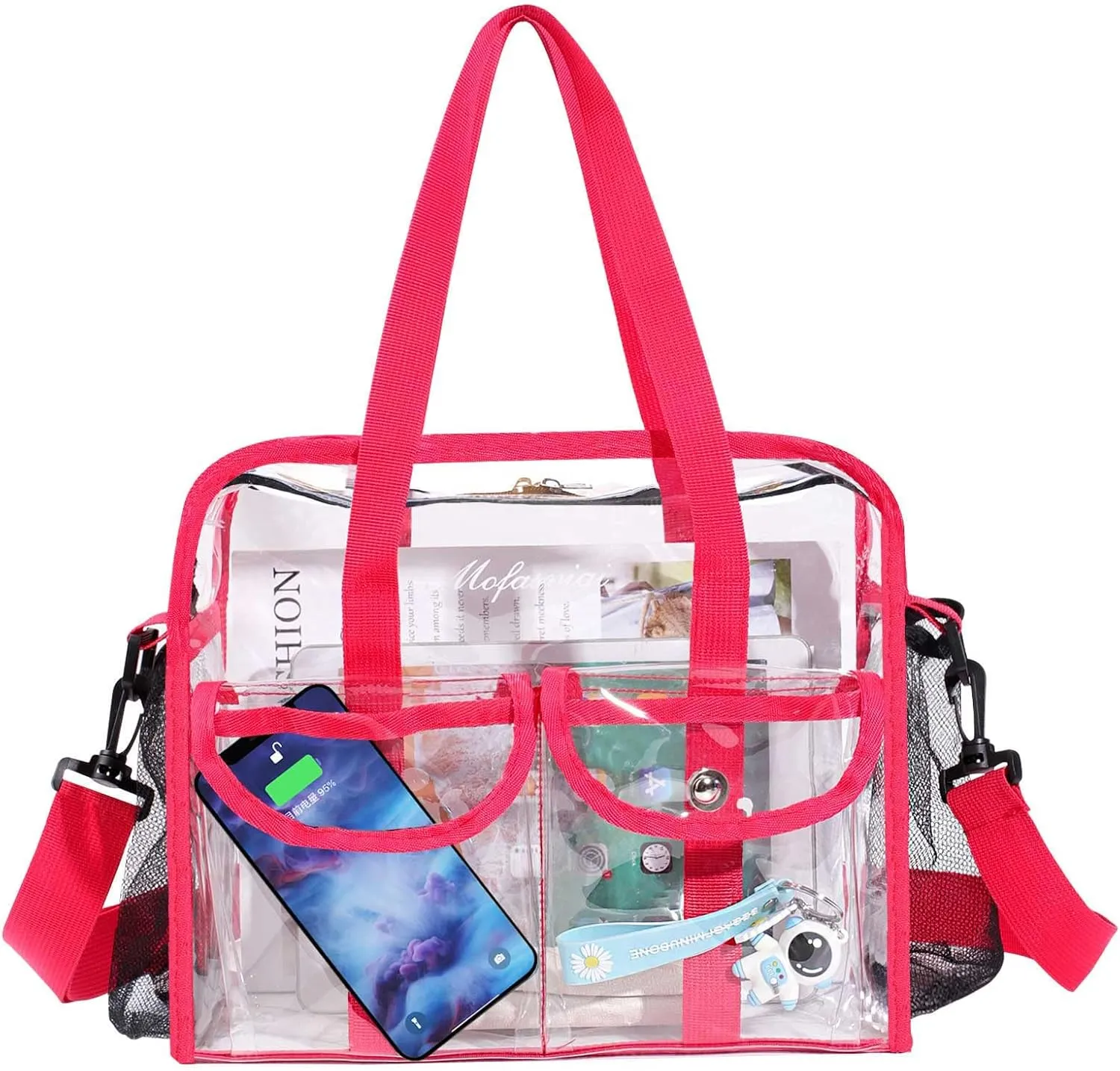 MOFASVIGI Clear Bag Stadium Approved Transparent Waterproof Clear Tote Bags for Work, Sports Games, Concerts,Travel-12 x12 x6