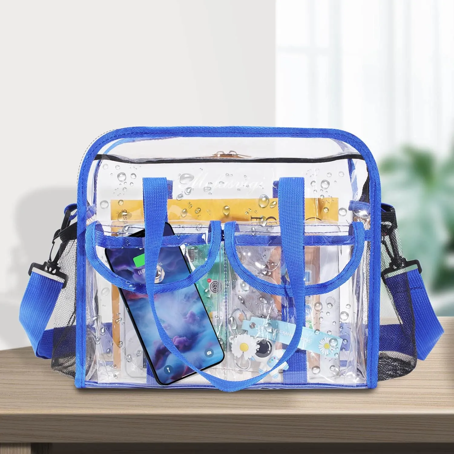 MOFASVIGI Clear Bag Stadium Approved Transparent Waterproof Clear Tote Bags for Work, Sports Games, Concerts,Travel-12 x12 x6