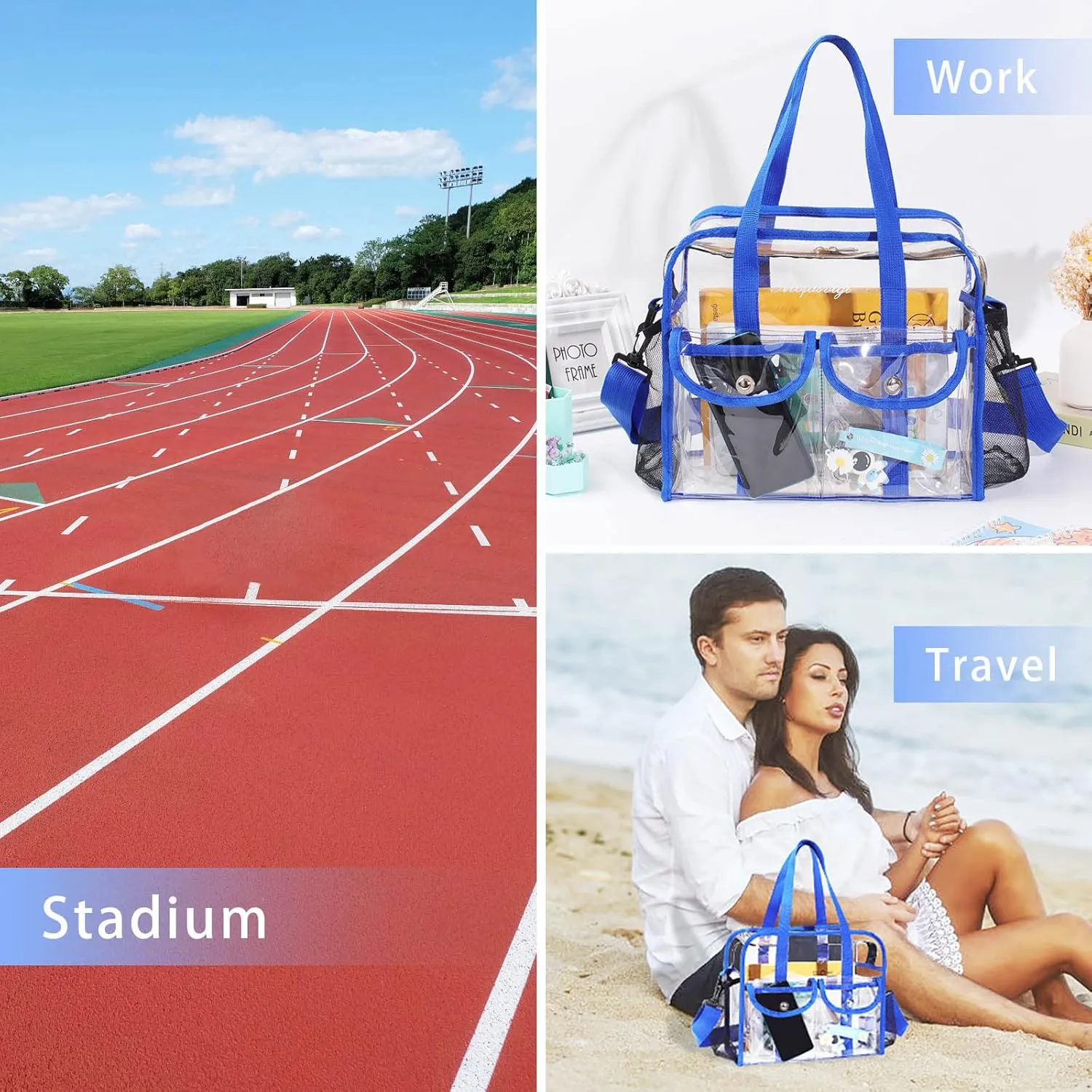 MOFASVIGI Clear Bag Stadium Approved Transparent Waterproof Clear Tote Bags for Work, Sports Games, Concerts,Travel-12 x12 x6