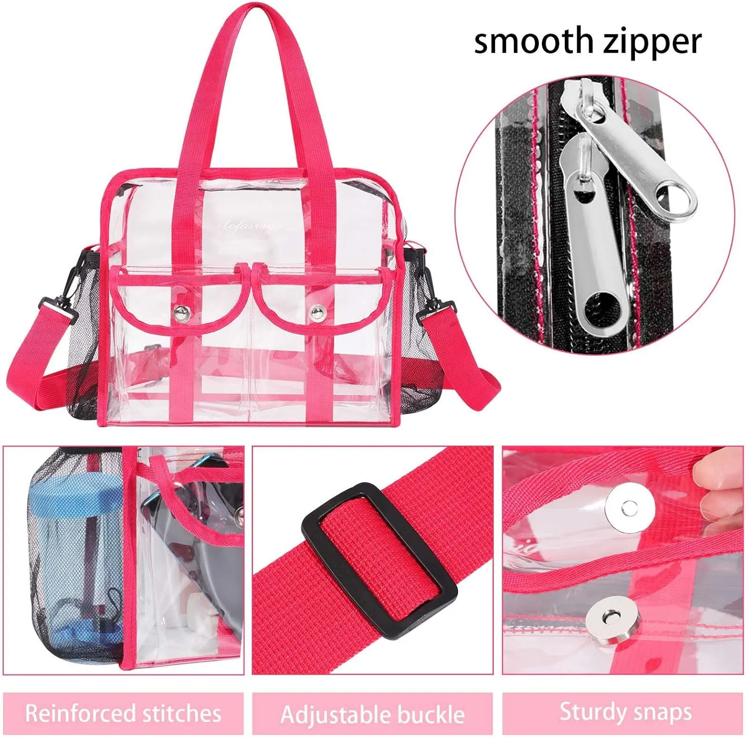 MOFASVIGI Clear Bag Stadium Approved Transparent Waterproof Clear Tote Bags for Work, Sports Games, Concerts,Travel-12 x12 x6