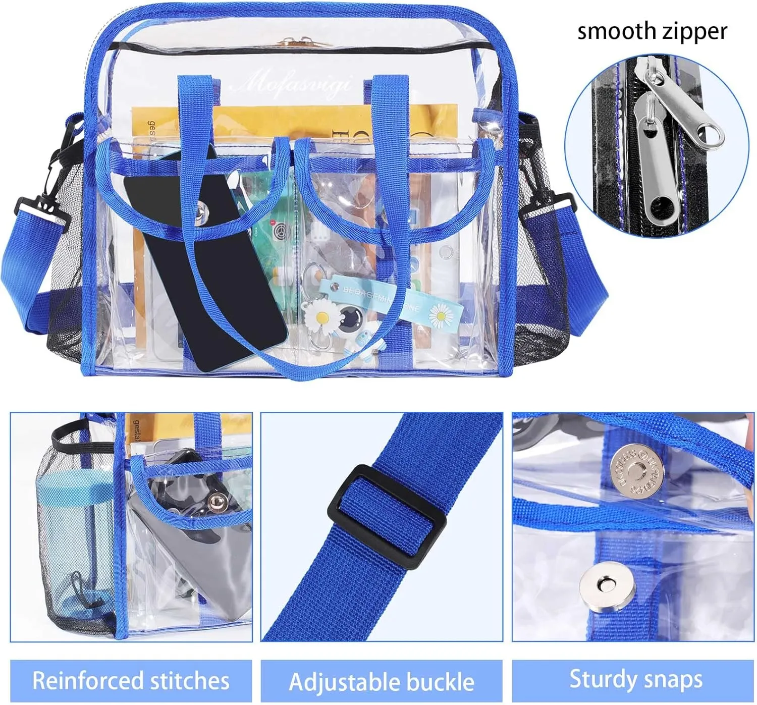 MOFASVIGI Clear Bag Stadium Approved Transparent Waterproof Clear Tote Bags for Work, Sports Games, Concerts,Travel-12 x12 x6