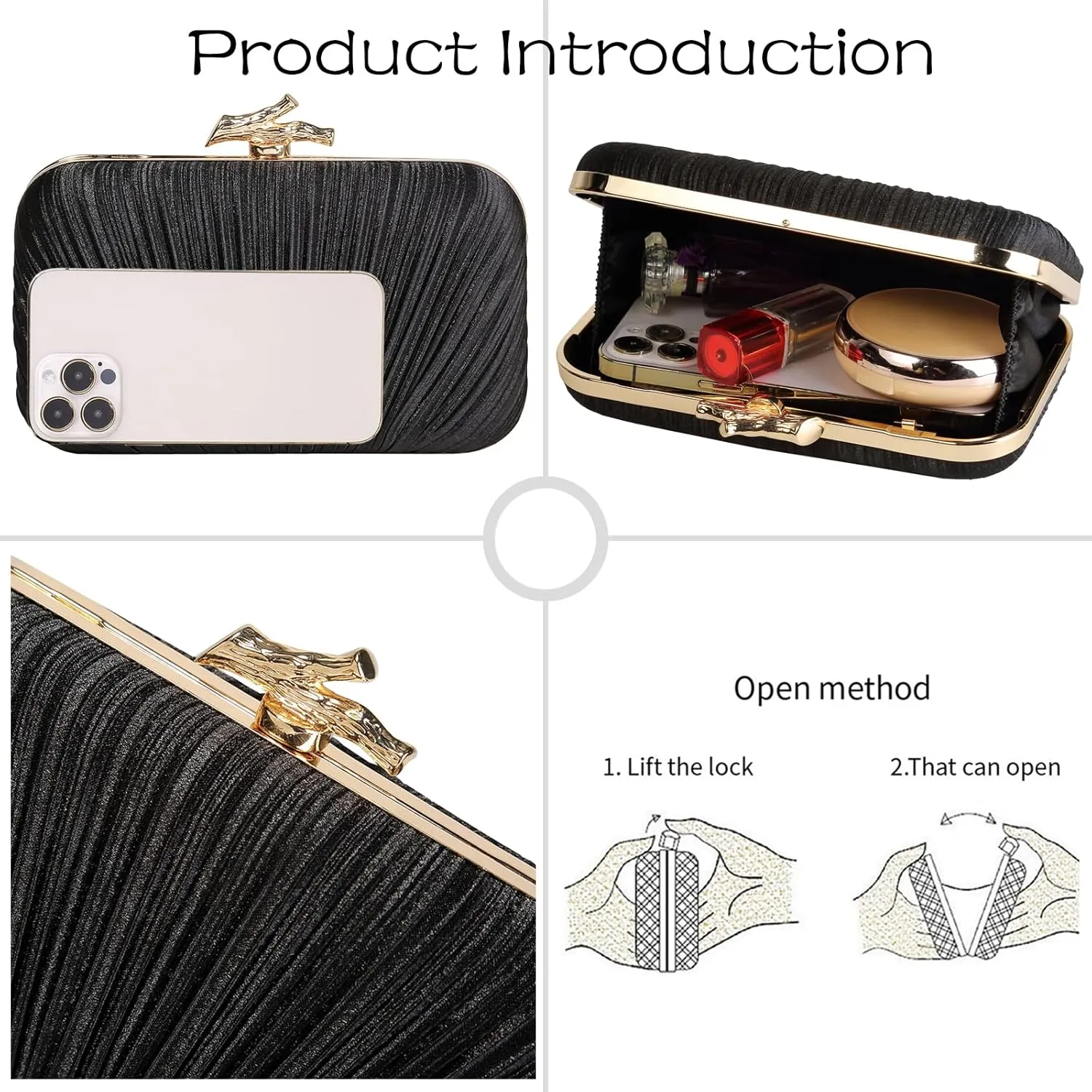 MR Clutch Purses for Women Evening Bag Satin Pleated Evening Bags for Women Formal Wedding Party Cocktail Purse