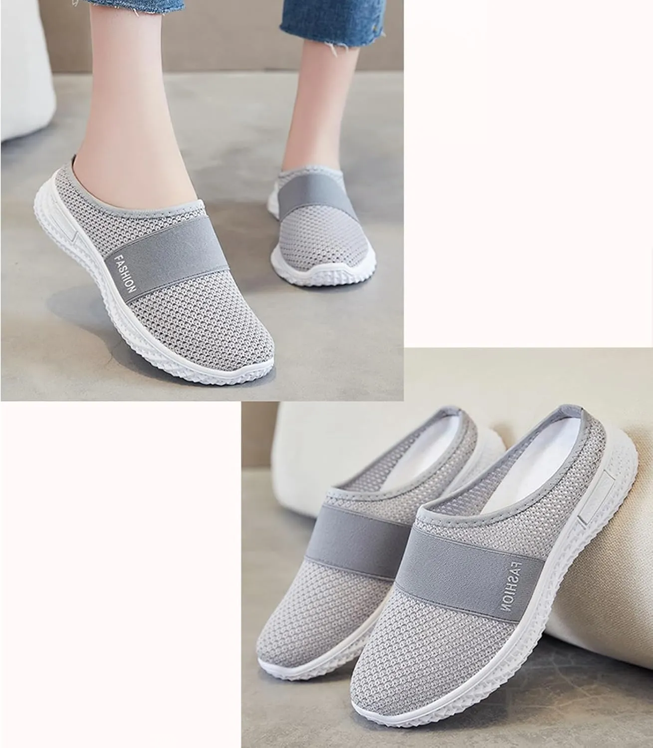 Mules Clogs for Women Diabetic Air-Cushion Slip-On Walking Shoes Lightweight Platform Mesh Mules Sneaker Sandals Orthopedic Slippers Backless Sneakers