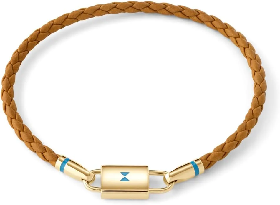 MVMT Men's Jewelry - Fashion Accessory - Ionic Plated Steel Leather Braided Bracelet - Brown/Gold Plated