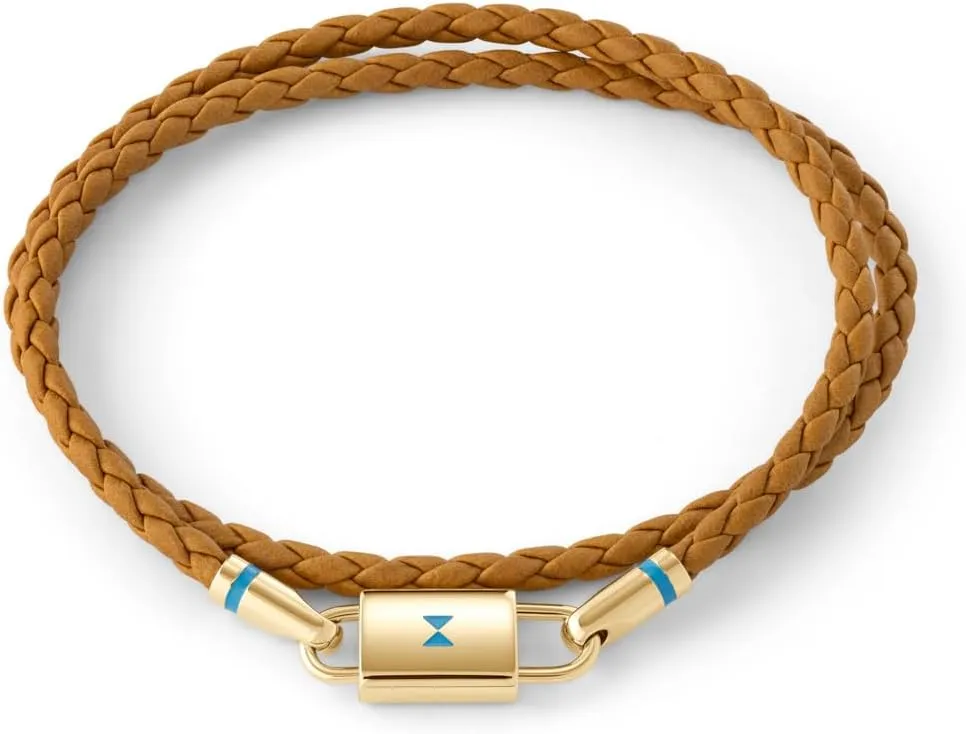 MVMT Men's Jewelry - Fashion Accessory - Ionic Plated Steel Leather Braided Double Wrap Bracelet - Brown/Gold Plated
