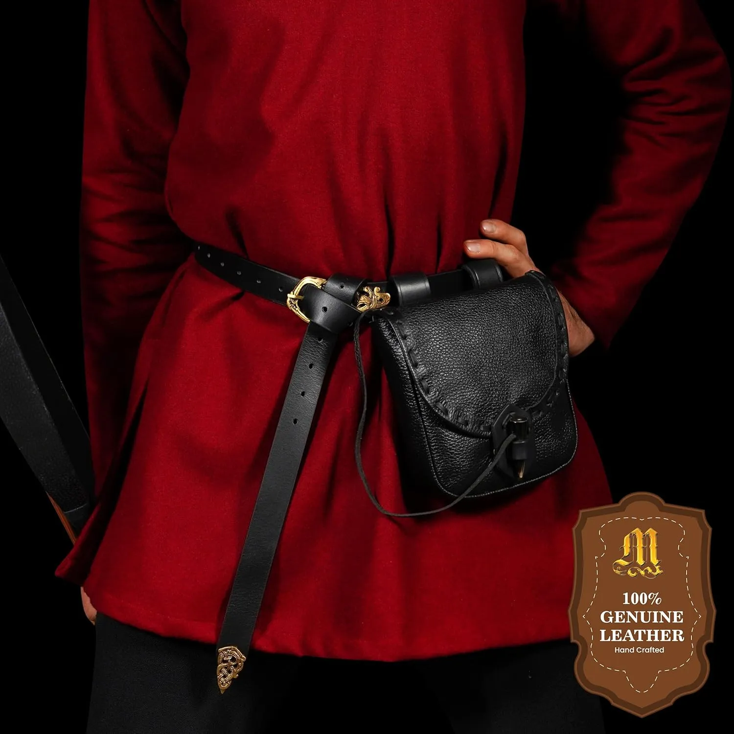 Mythrojan Viking Leather Belt Bag - Medieval & Renaissance Costume Accessories - LARP Waist Bag - Cosplay Coin Purse - Antique Vintage Coin Pouch