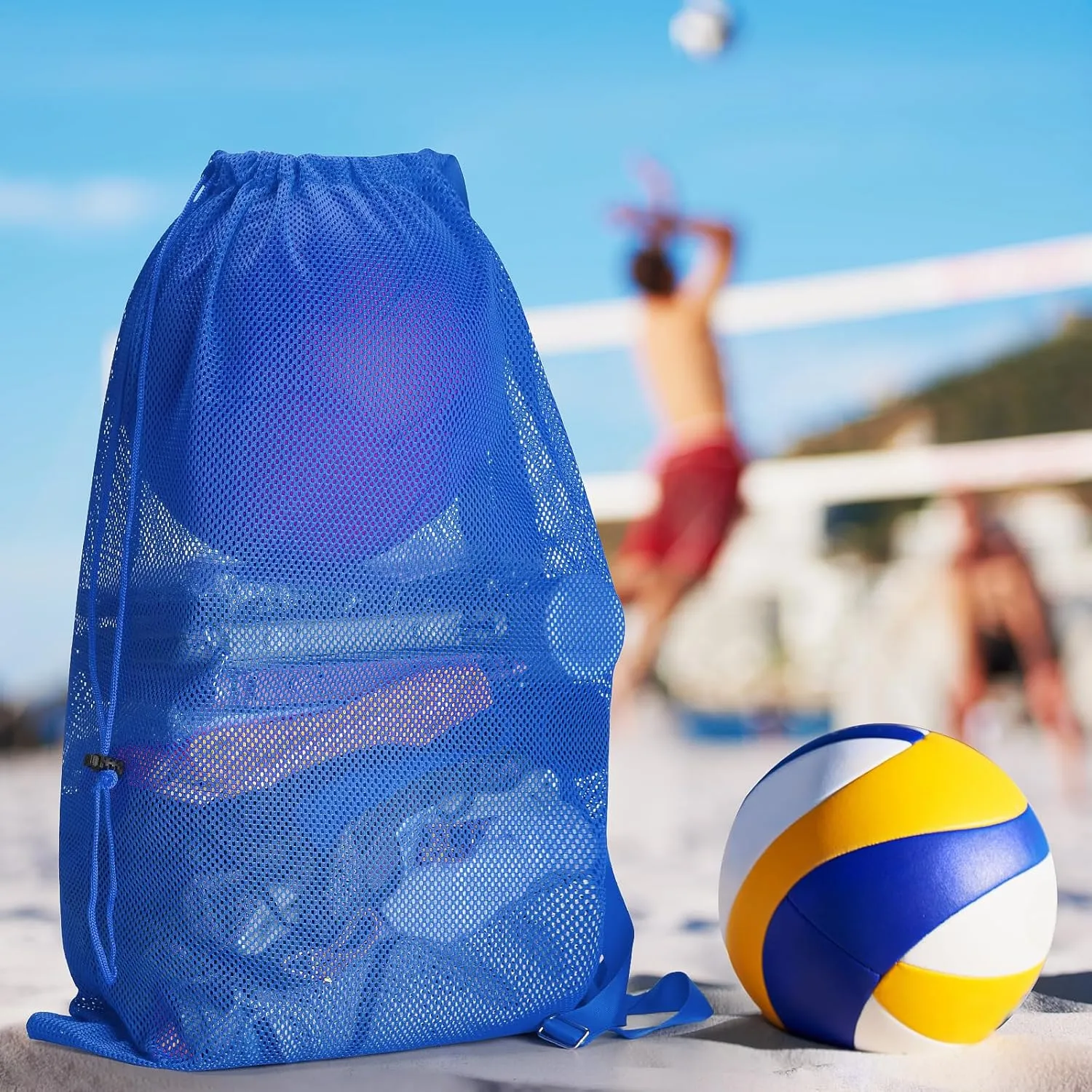 NATURAL STYLE 2 Packs Swim Bag Mesh Drawstring Backpack Oversized 18" x 26", Large Mesh Drawstring Backpack for Beach, Swimming, Gym, and Workout Gear (Blue)