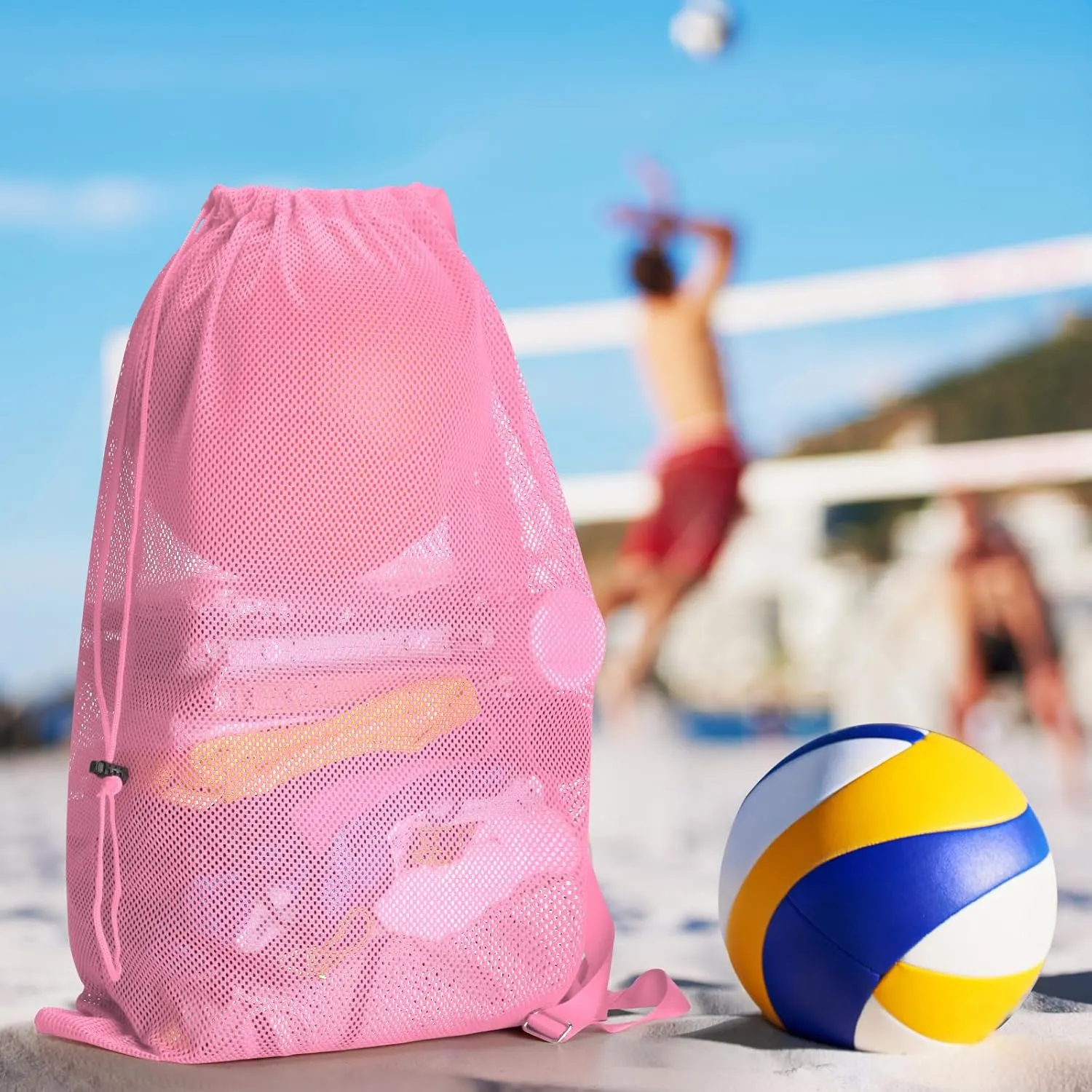 NATURAL STYLE 2 Packs Swim Bag Mesh Drawstring Backpack Oversized 18" x 26", Large Mesh Drawstring Backpack for Beach, Swimming, Gym, and Workout Gear (Pink)