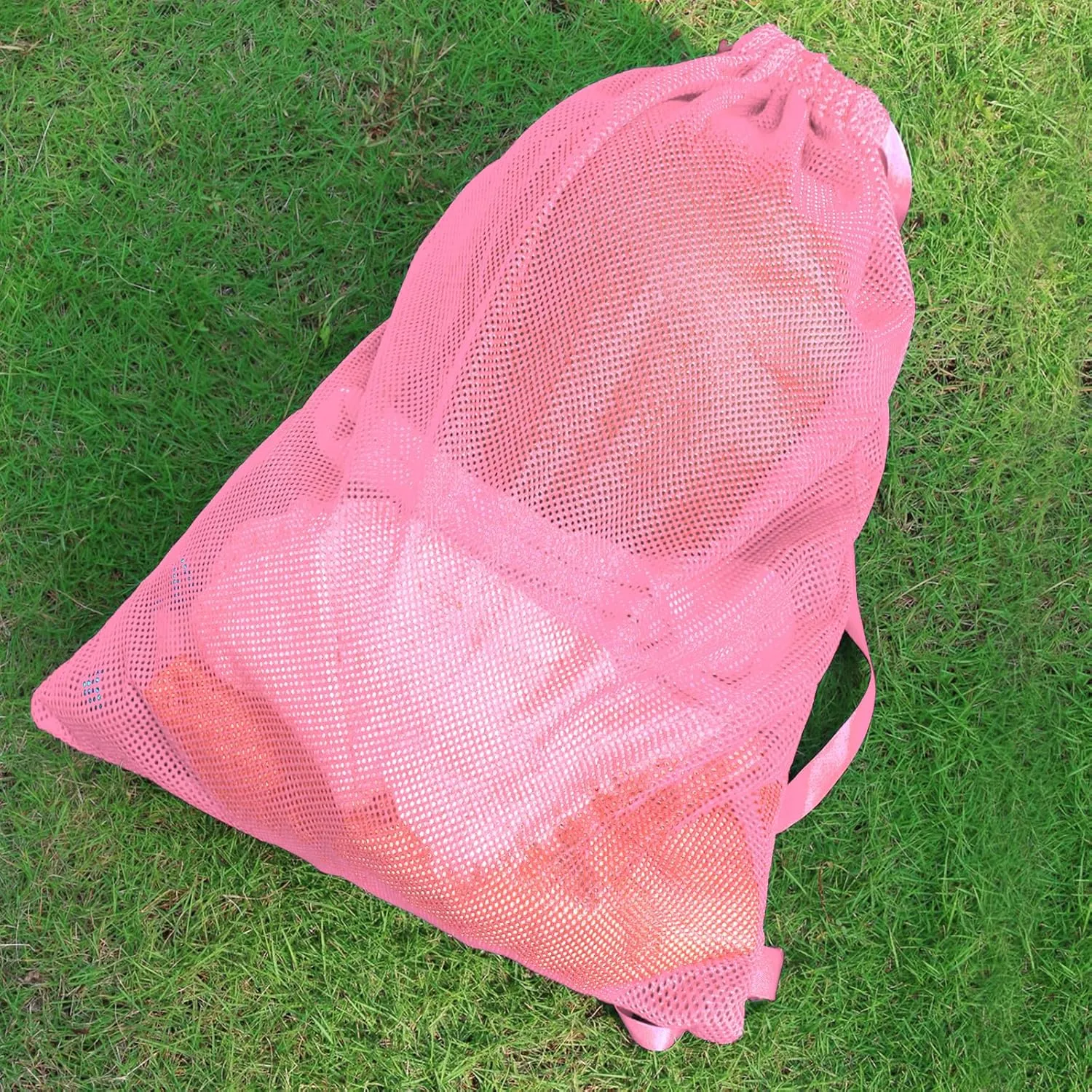 NATURAL STYLE 2 Packs Swim Bag Mesh Drawstring Backpack Oversized 18" x 26", Large Mesh Drawstring Backpack for Beach, Swimming, Gym, and Workout Gear (Pink)