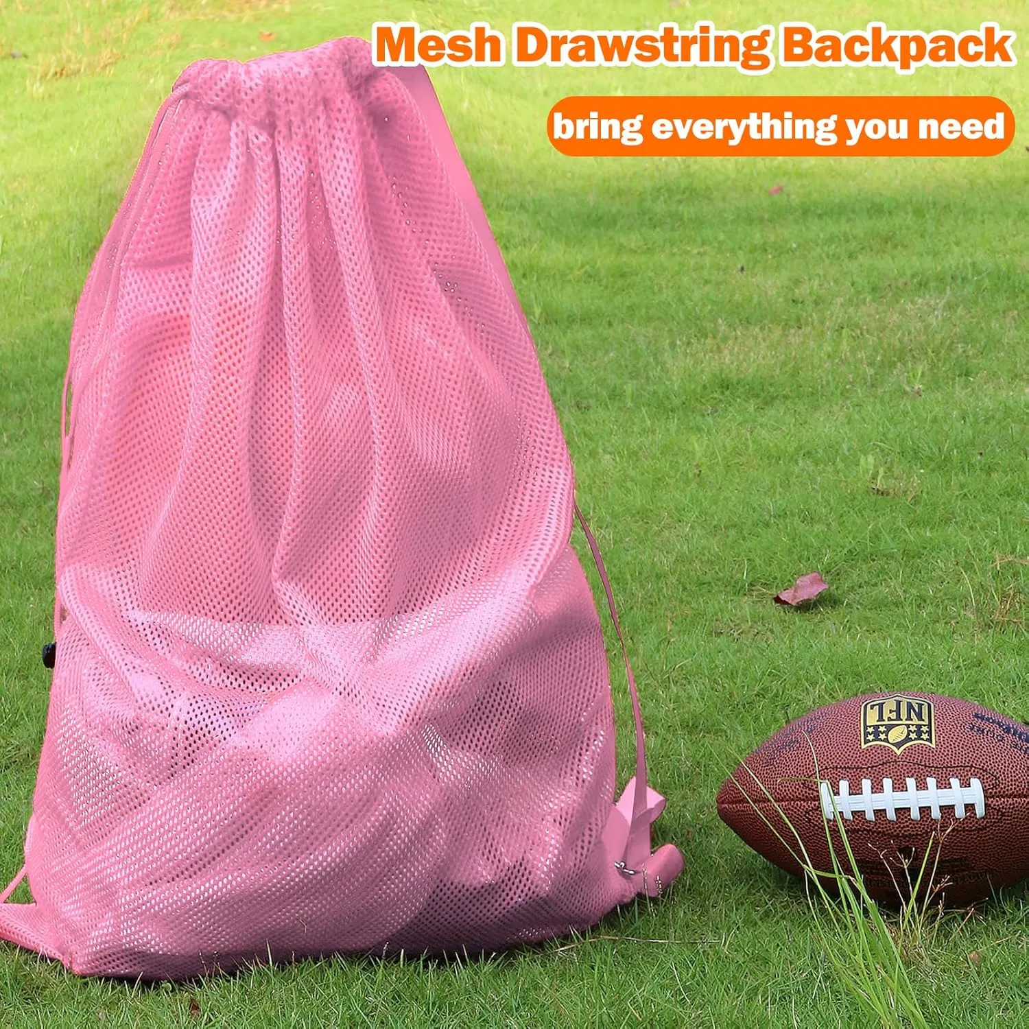 NATURAL STYLE 2 Packs Swim Bag Mesh Drawstring Backpack Oversized 18" x 26", Large Mesh Drawstring Backpack for Beach, Swimming, Gym, and Workout Gear (Pink)