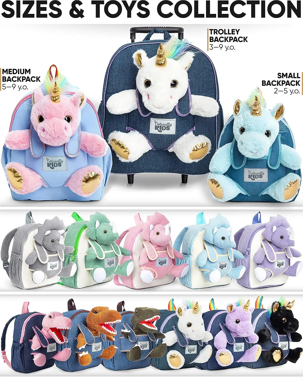 Naturally KIDS Pink Unicorn Toys for Girls Age 4-6, Gifts for 5 Year Old Girls, Toddler Unicorn Backpack